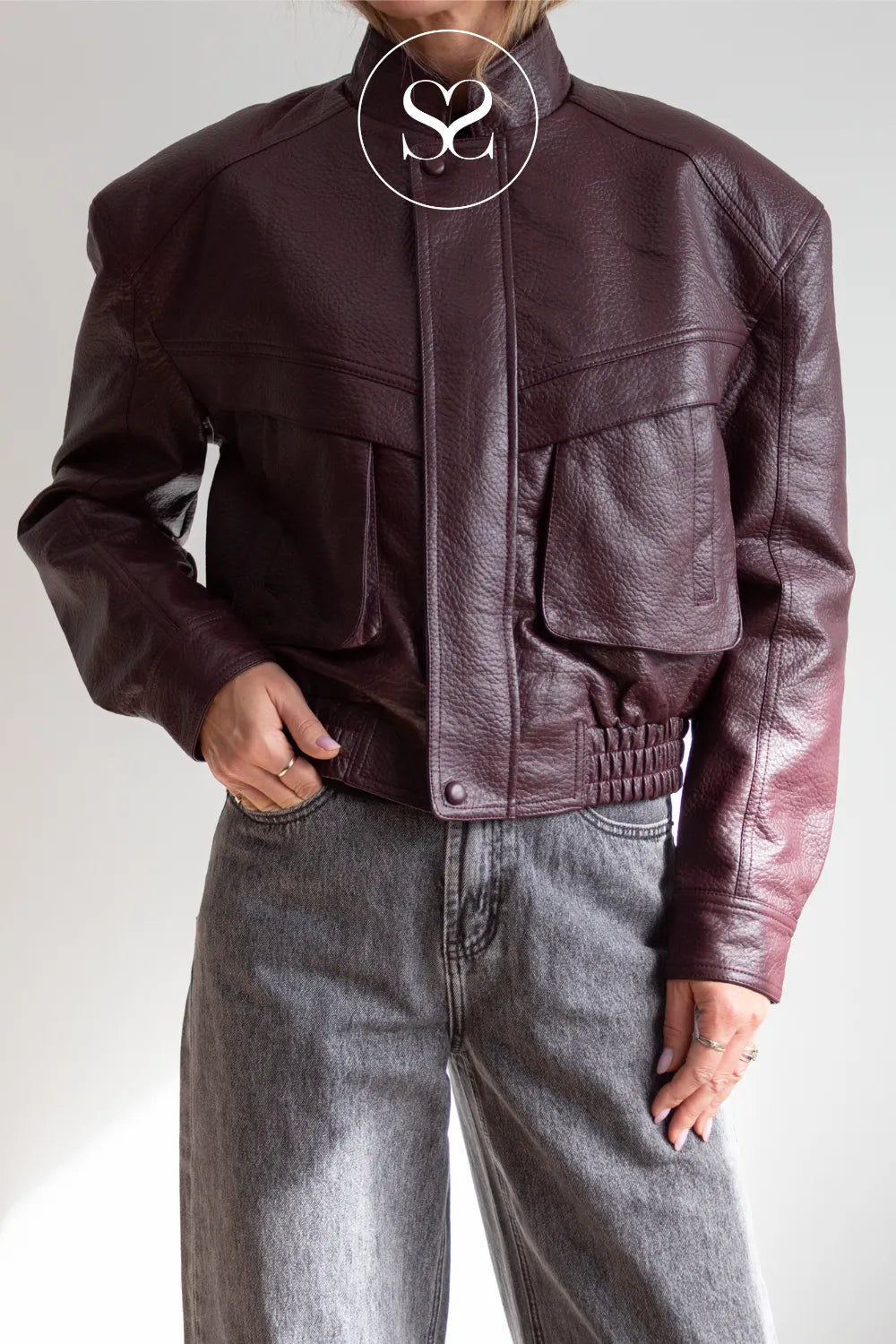 Burgundy Cropped Leather Jacket - CV2202