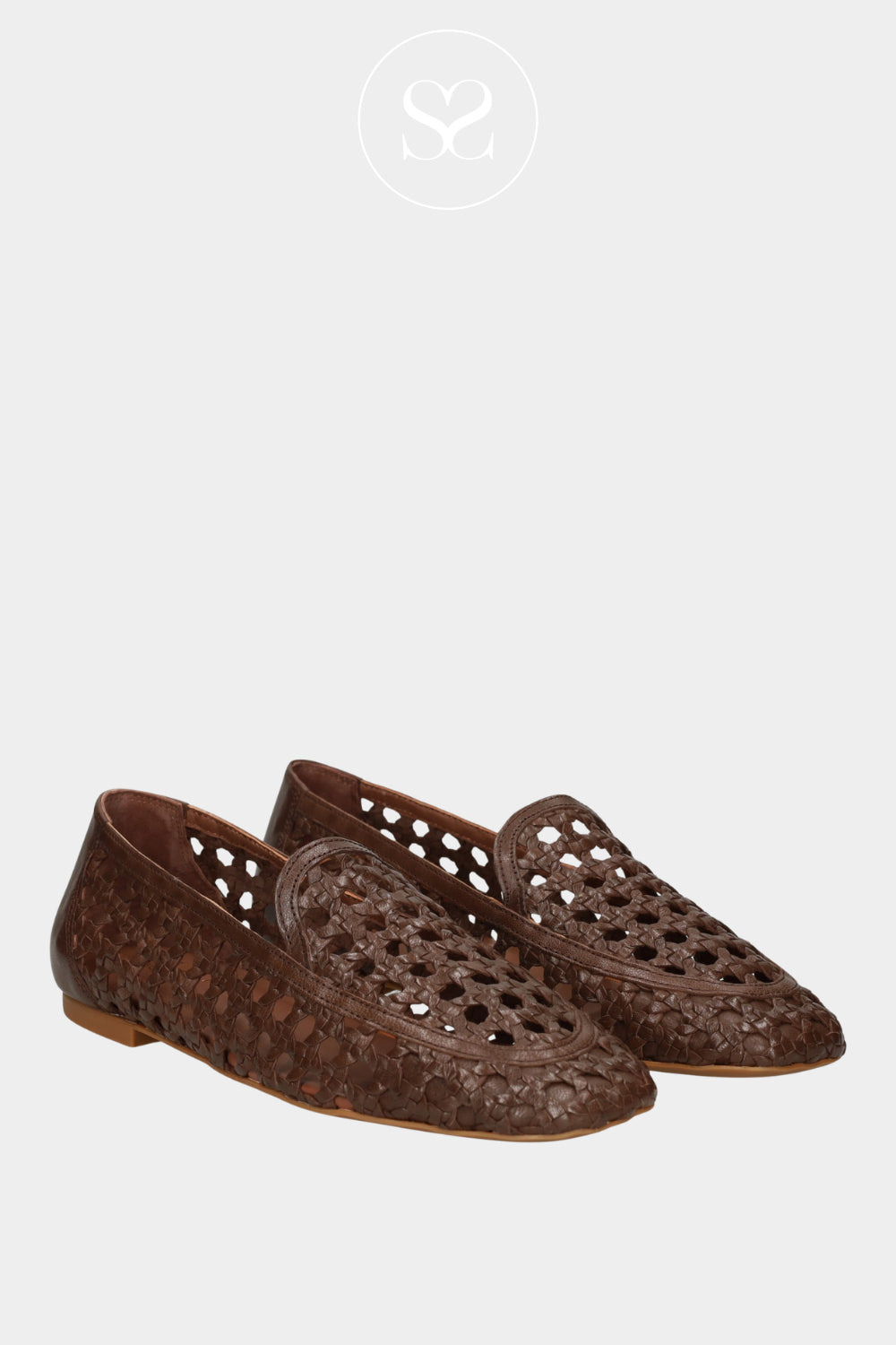 Unisa Chocolate Brown Leather Woven Loafers for Women Ireland - Baix
