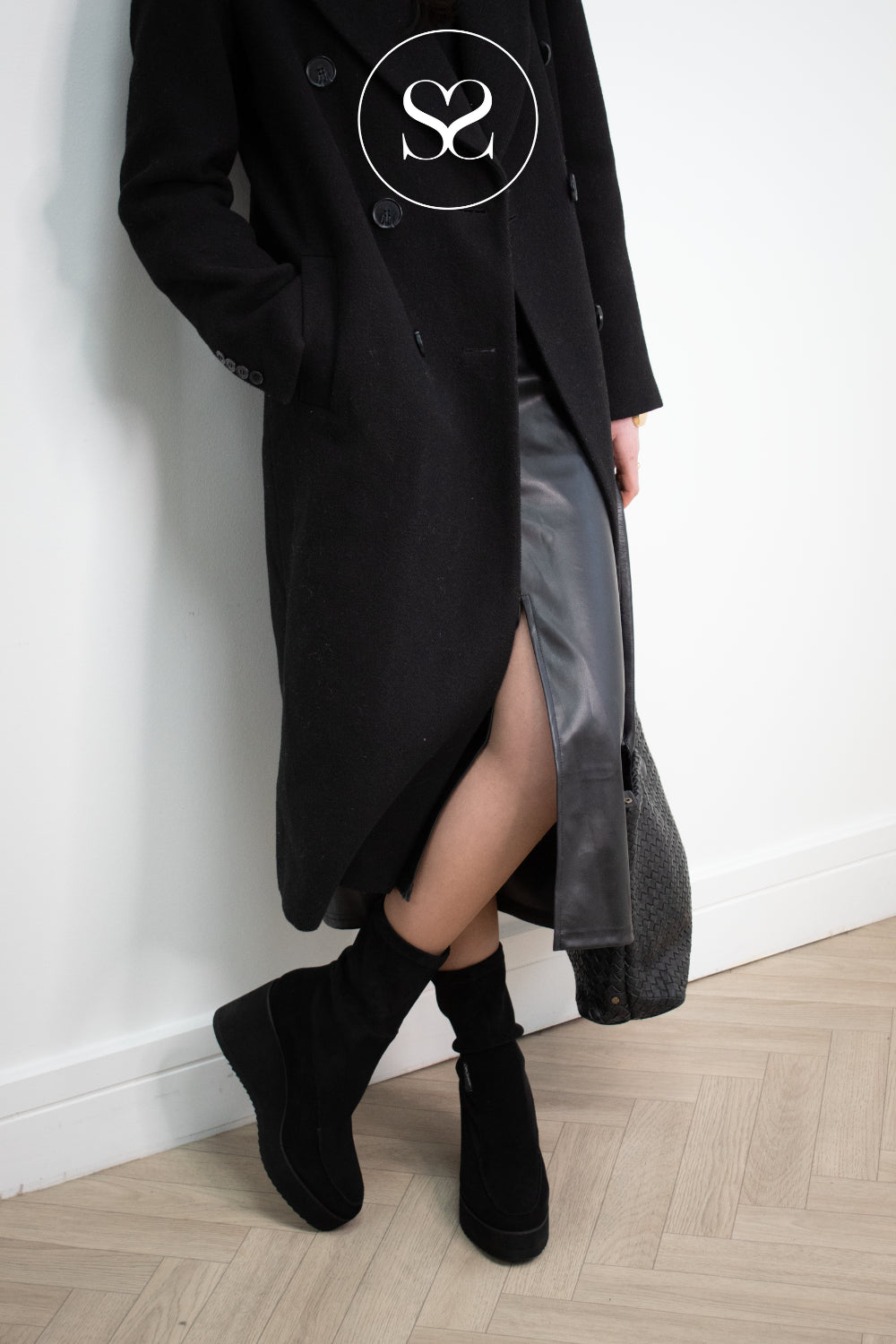 CARL SCARPA BLACK SUEDE WEDGE PULL ON SOCK BOOTS ARIELLA