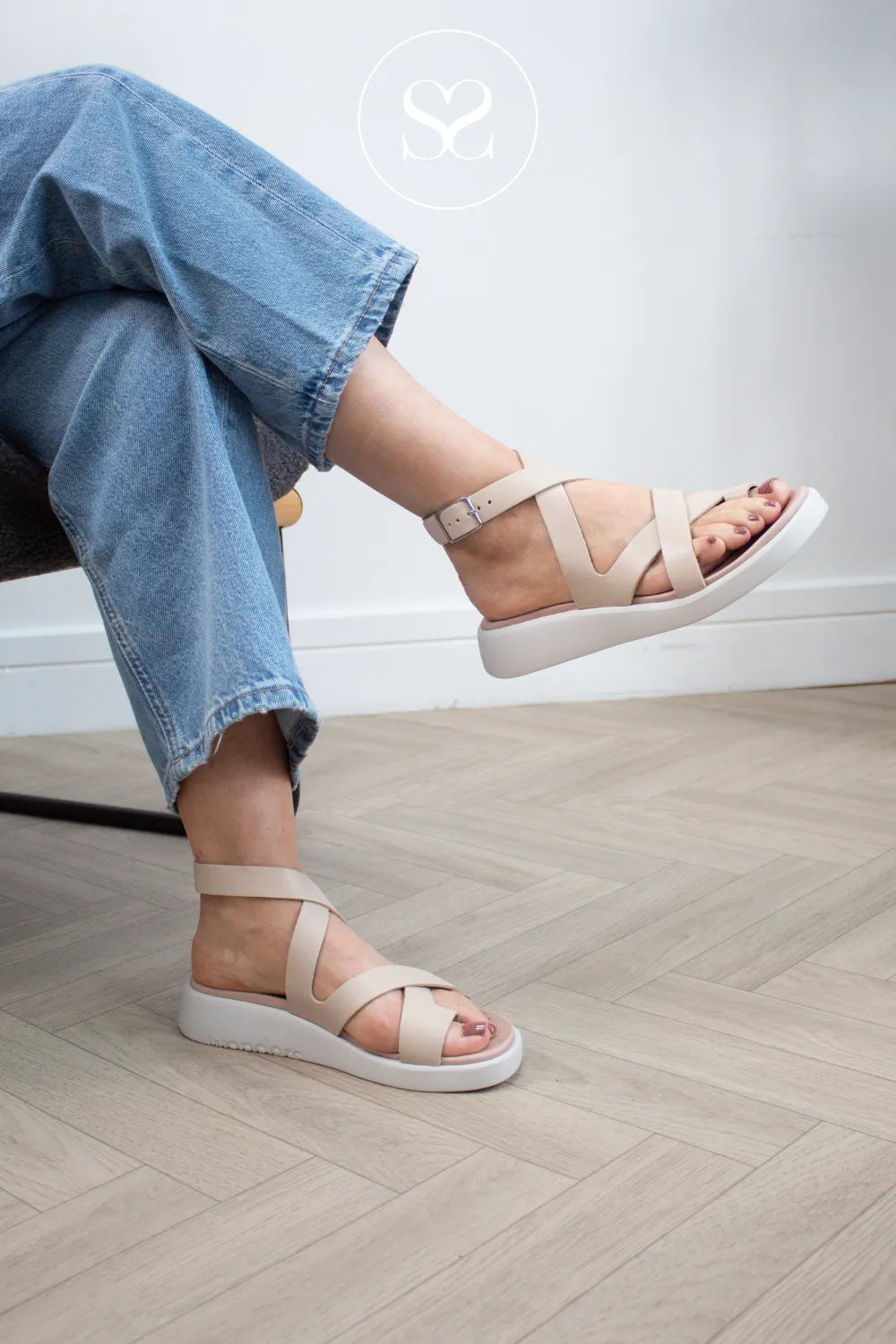 Wonders Beige Gladiator Wedge Sandals C-6502