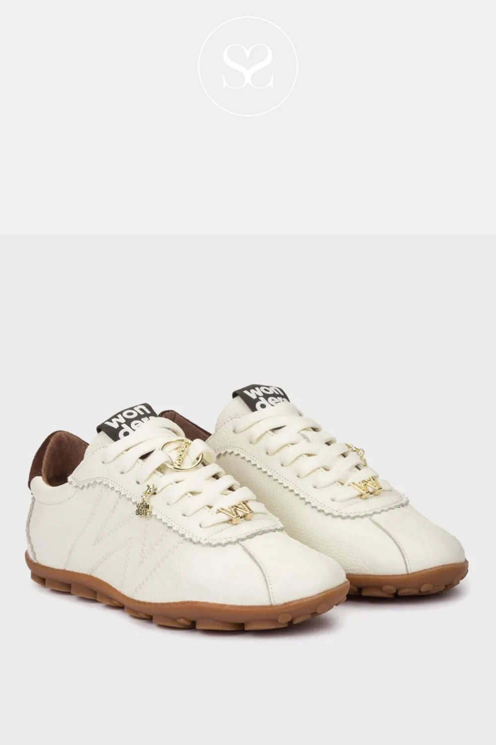 WONDERS WHITE LIGHTWEIGHT TRAINER FOR WOMEN - AP-1203 FOR WOMEN WITH BROWN SUEDE HEEL