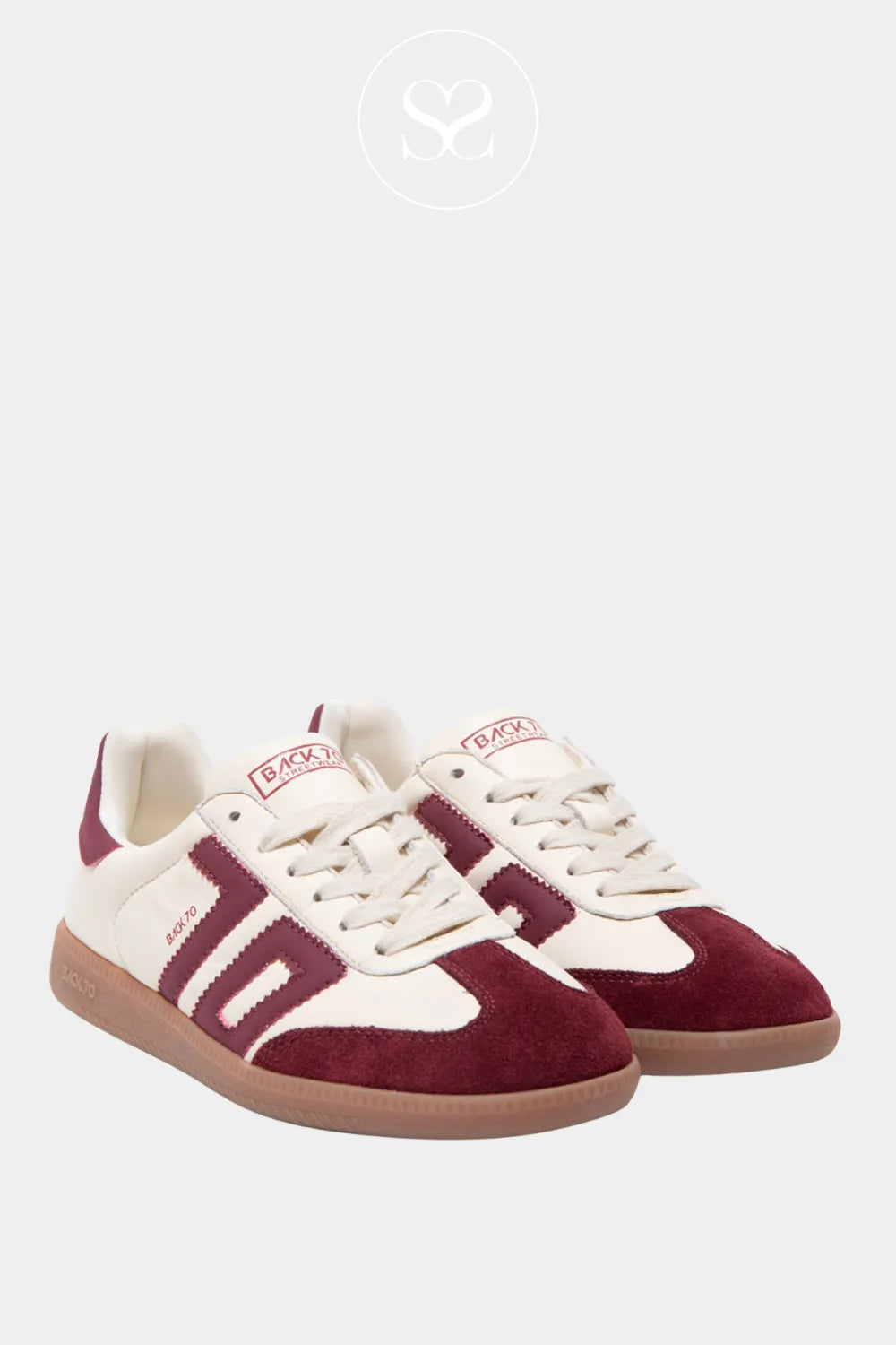 BACK 70 CREAM AND WINE RETRO STYLE LOW PROFILE TRAINERS FOR WOMEN