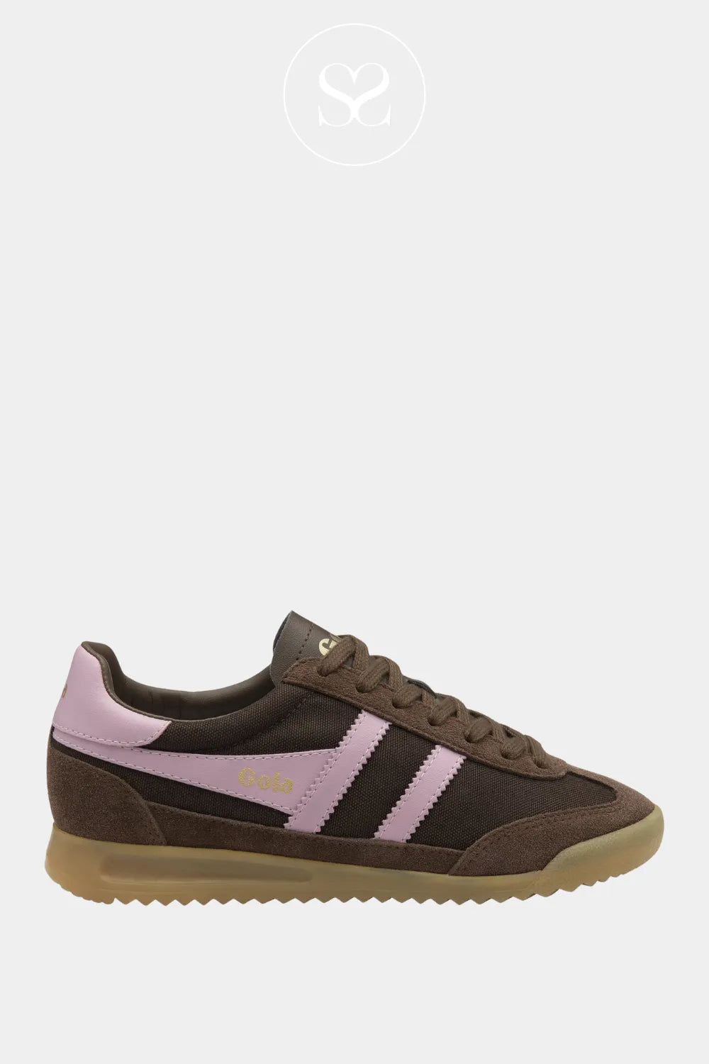 GOLA Retro Brown Trainers - Tornado Warm brown upper with pink contrast detailing for a chic yet playful finish.