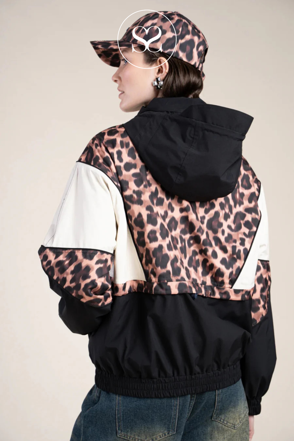Flotte Black, Leopard Print & Cream Waterproof Jacket - Saint Martin