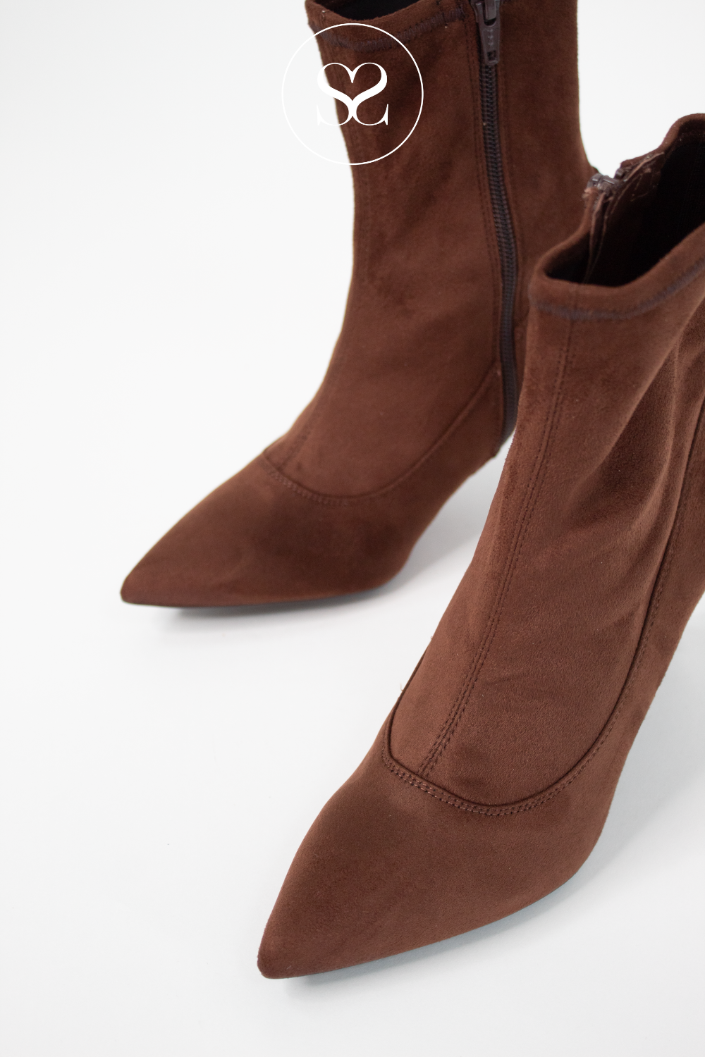 UNISA BROWN SUEDE POINTED TOE ANKLE SOCK BOOTS LANET