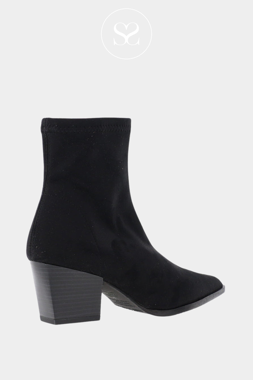 Miss Elastic Black Suede Western Style Sock Boots - 78151