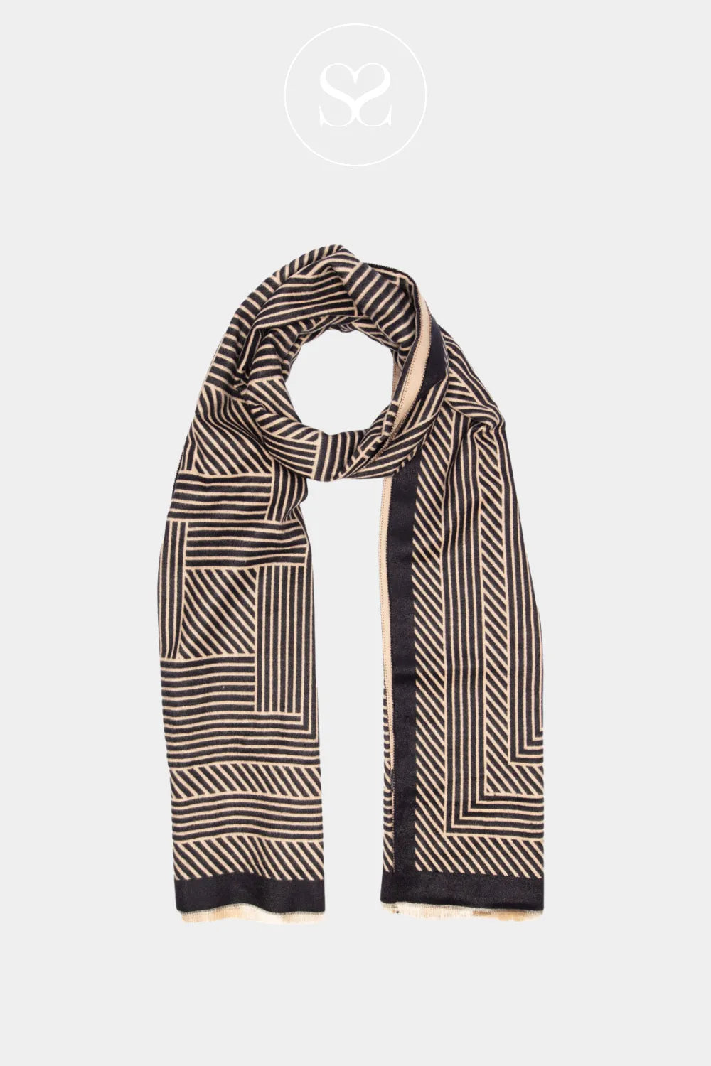 ELIE BEAUMONT WINTER SCARF - BLACK/SAND GEOMETRIC