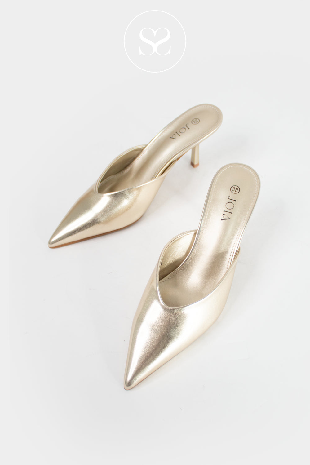 JOIA GOLD BACKLESS POINTED TOE SHOE WITH 5.5 CM HEELS FOR WOMEN