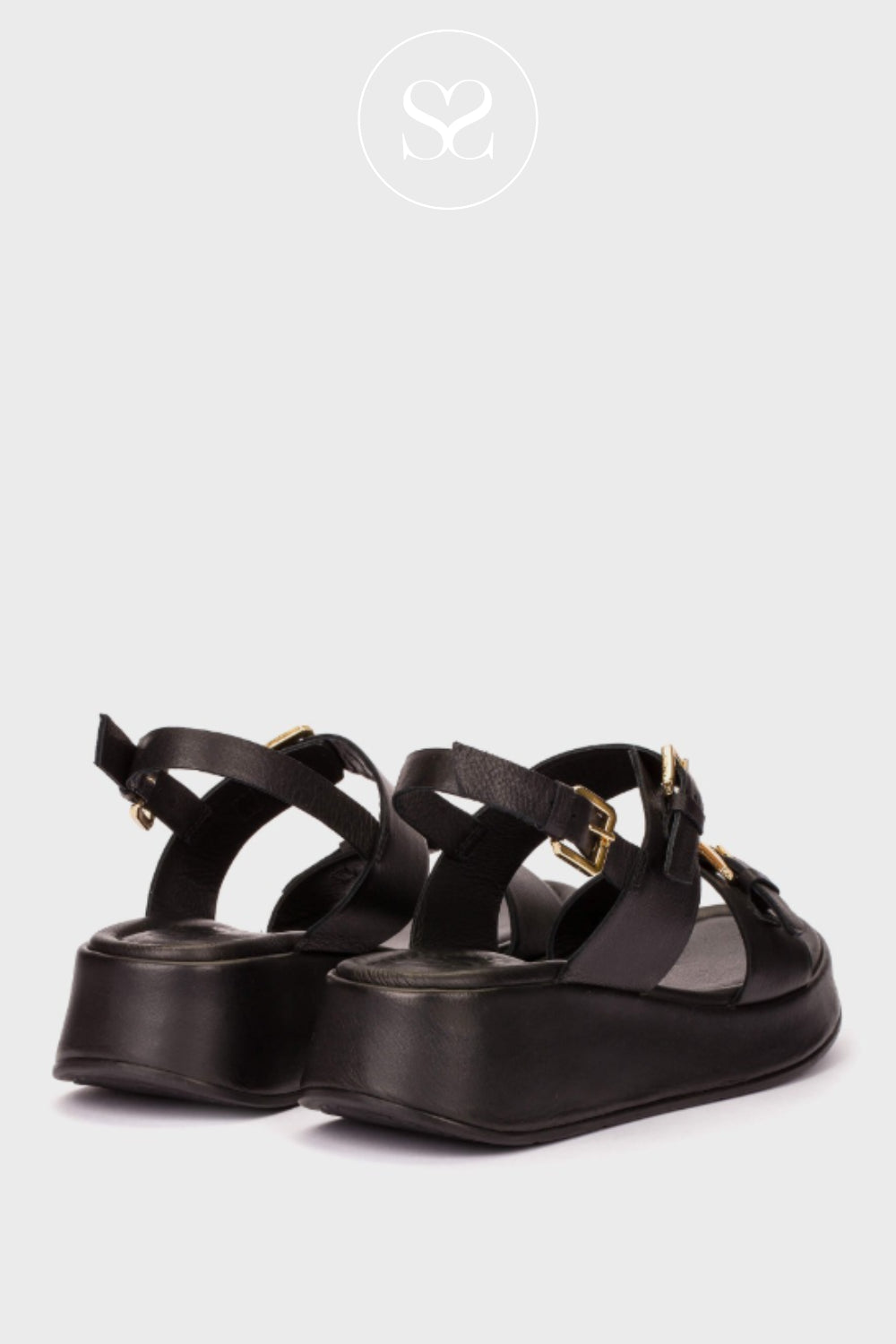 Wonders Black Wedge Sandals - AT-1057