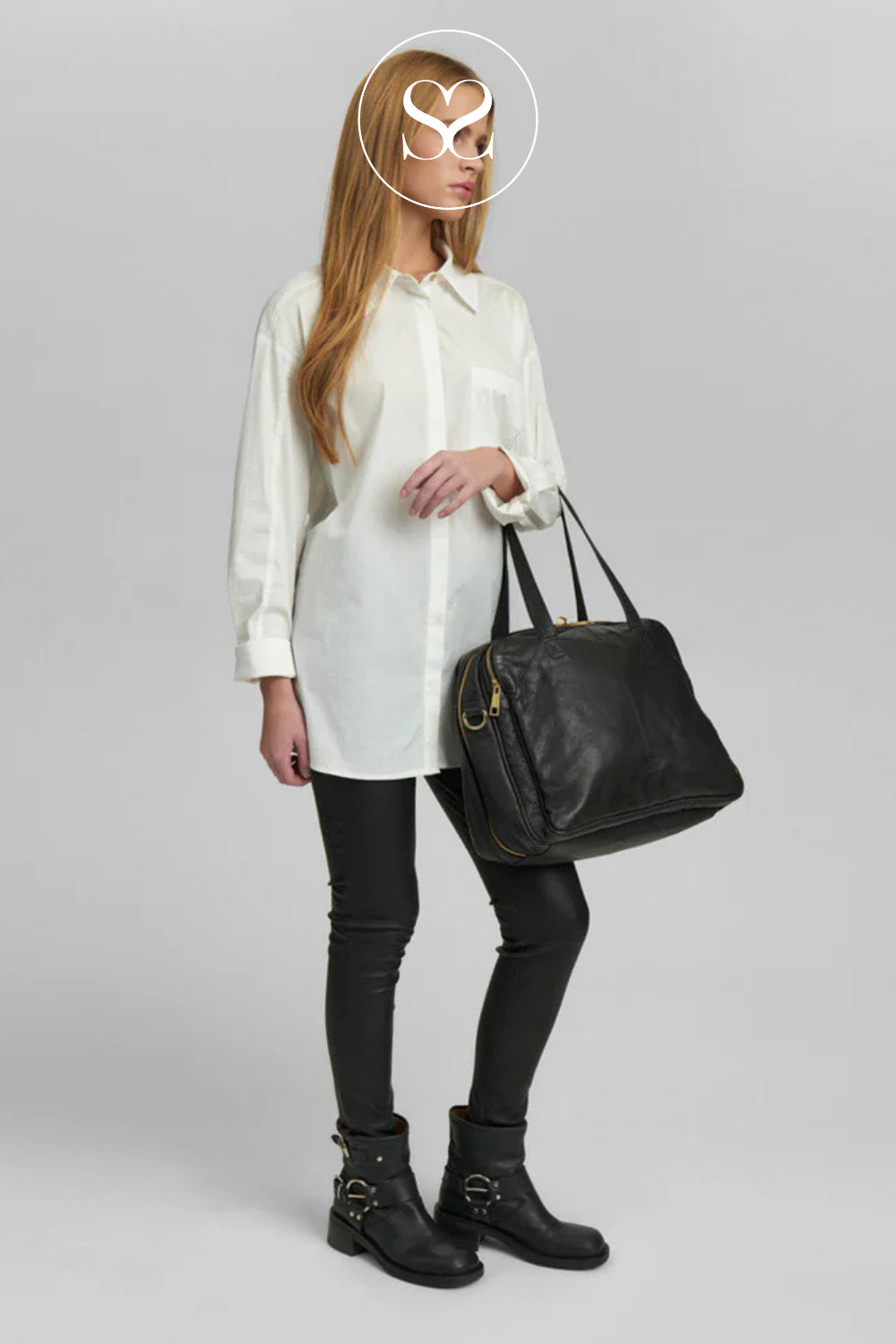 Depeche Black Leather workwear Tote / Laptop Bag for women - 12012