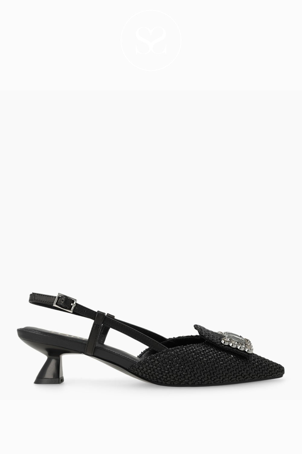 Lodi Black Woven Kitten Heel Shoes - A-Casiopea
