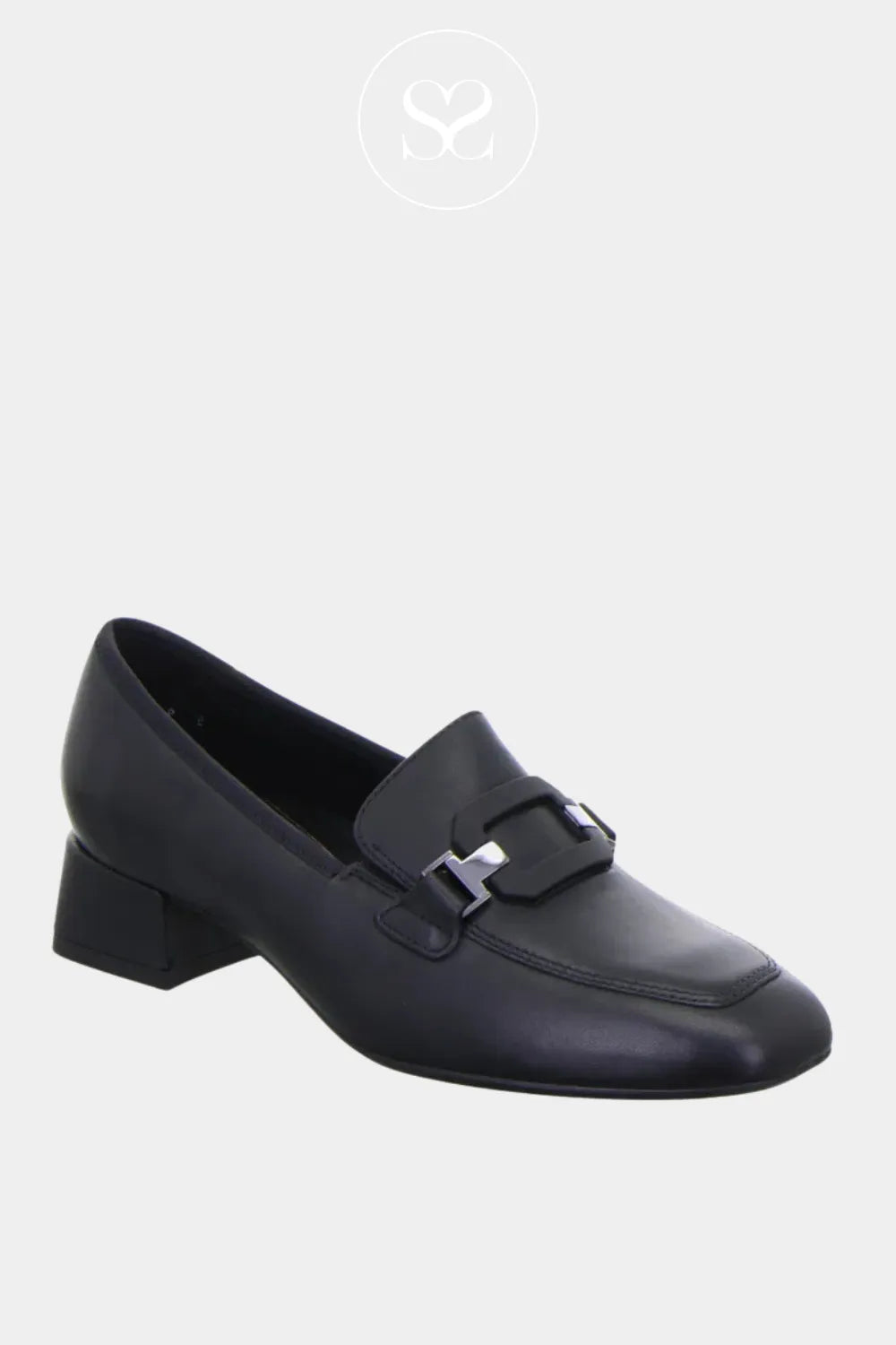 ARA BLACK LEATHER BLOCK HEEL LOAFER 12-20432