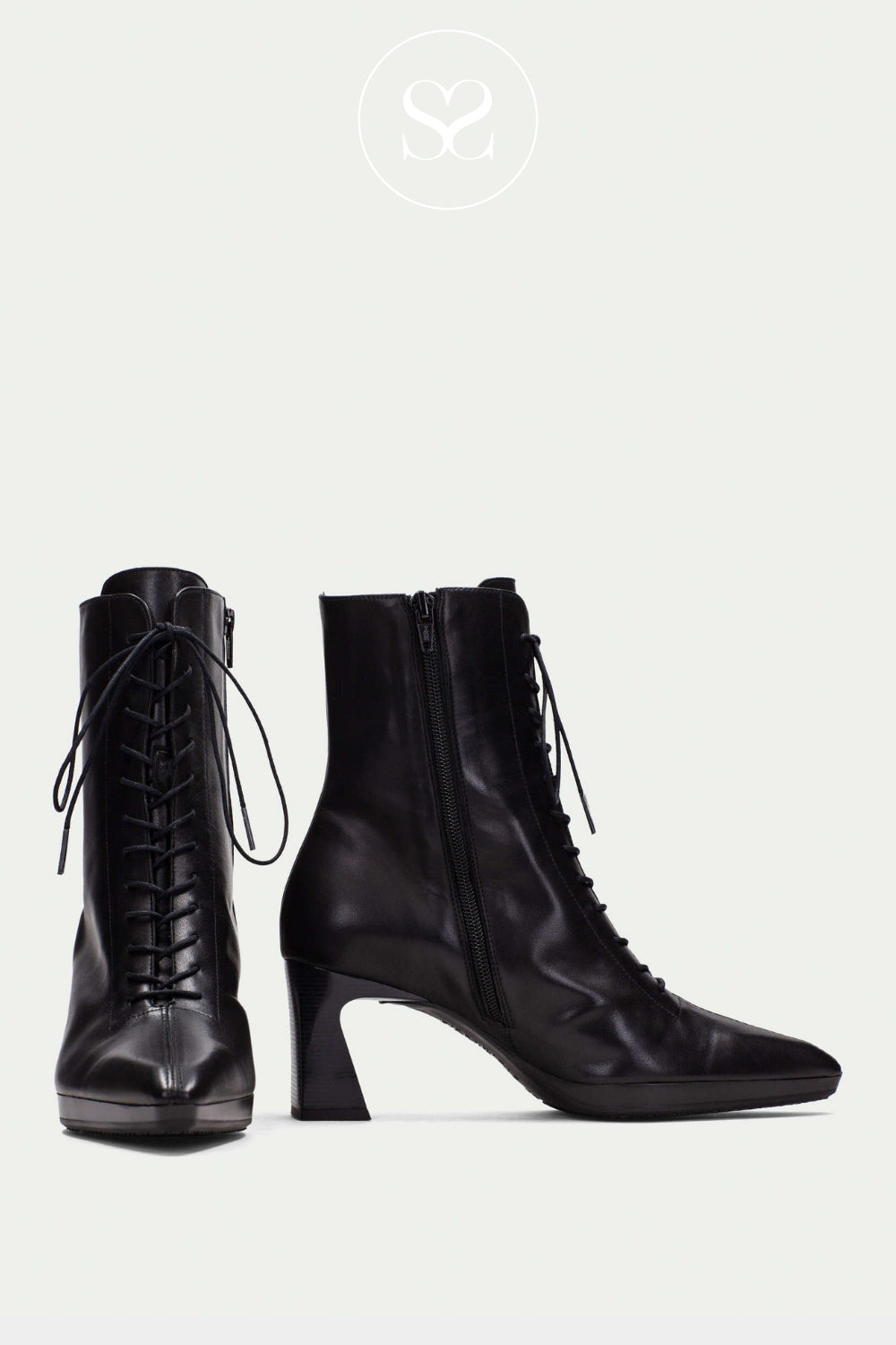 HISPANITAS BLACK LACE UP POINTED TOE BLOCK HEEL BOOTS HI254379