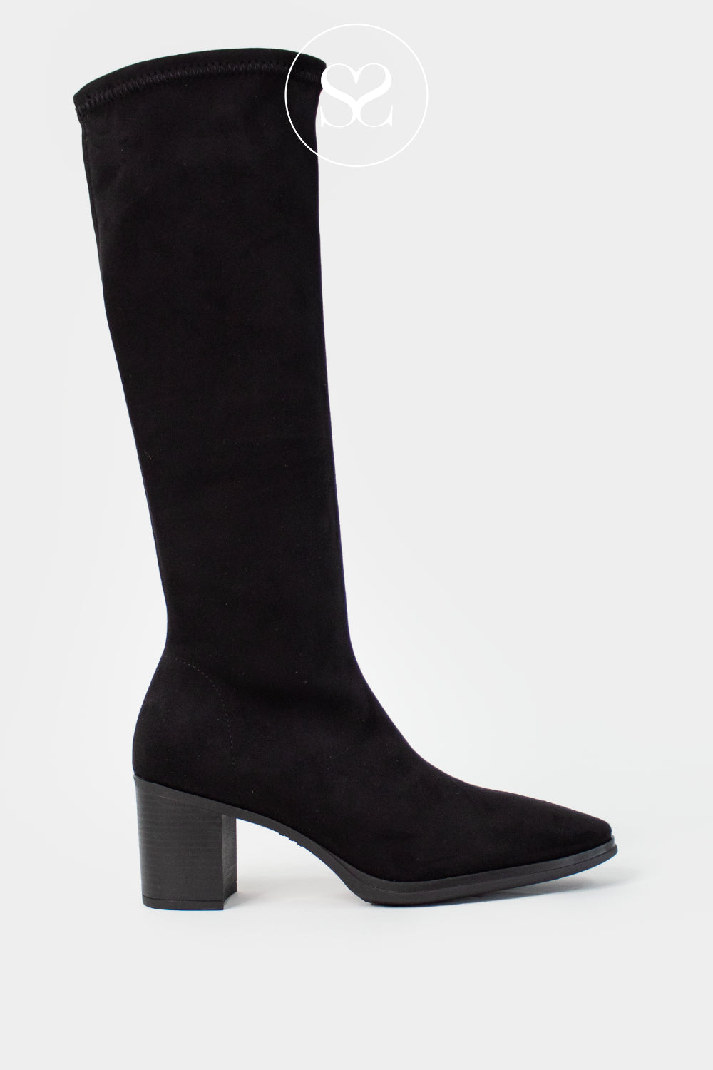 Miss Elastic Black Suede Knee High Sock Boots 78202