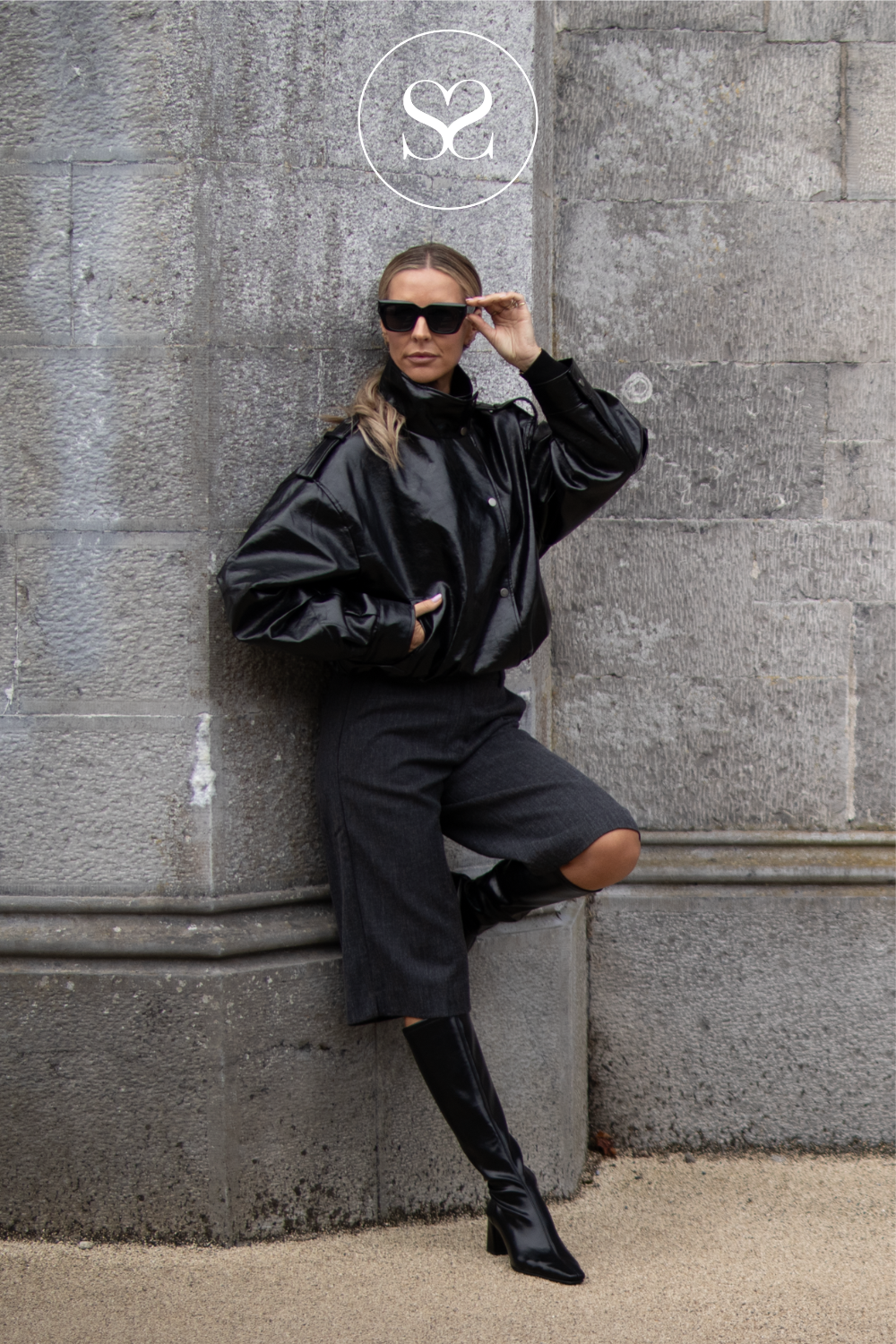 Black Faux Patent Leather with High Collar - CV2212