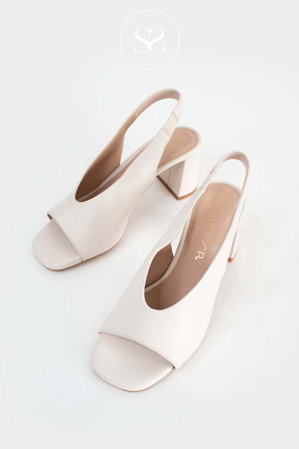 UNISA MONDY IVORY LEATHER BLOCK HEEL SLINGBACK SANDALS