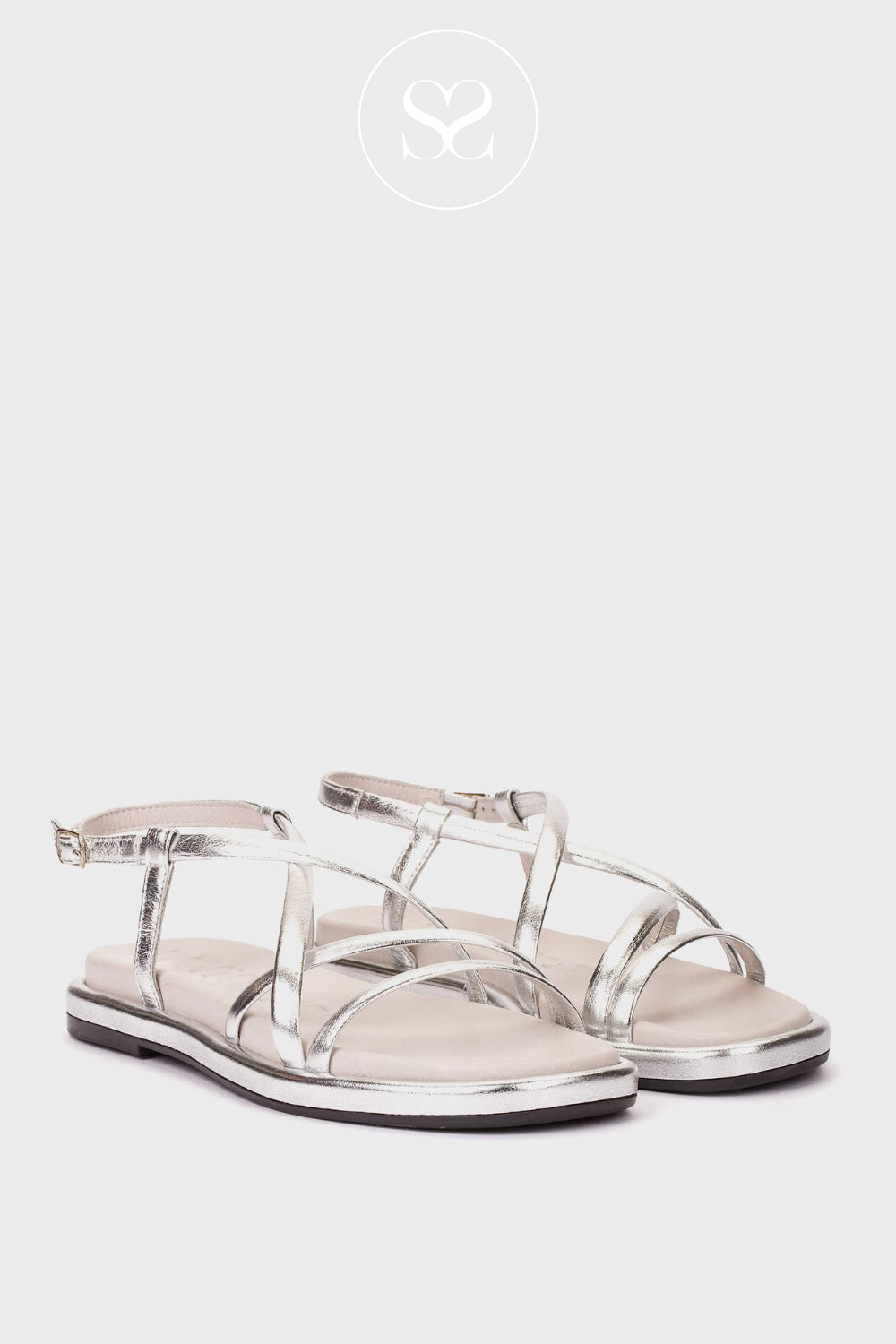 Wonders Silver Strappy Sandals AT-1051