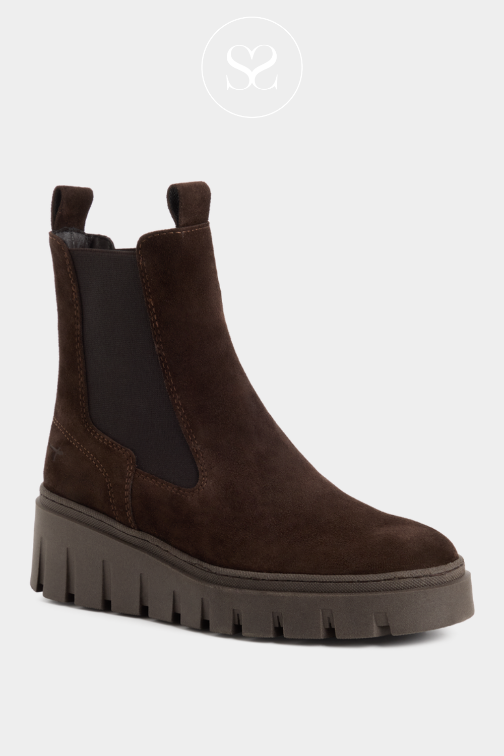 Tamaris Brown Suede Chunky Chelsea Boot — 1-25489-45