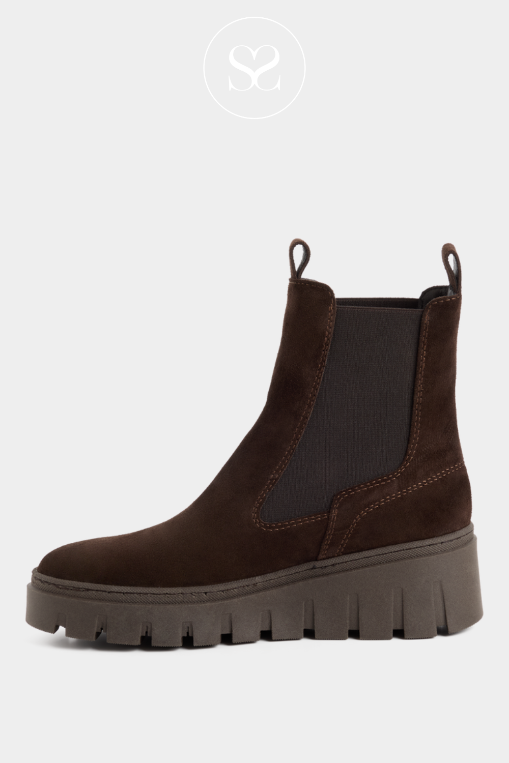 Tamaris Brown Suede Chunky Chelsea Boot — 1-25489-45
