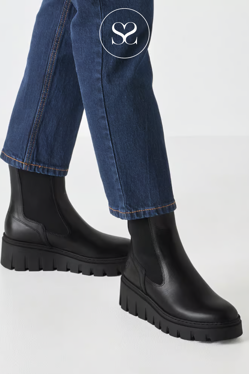 Tamaris Black Leather Chunky Chelsea Boot — 1-25489-45