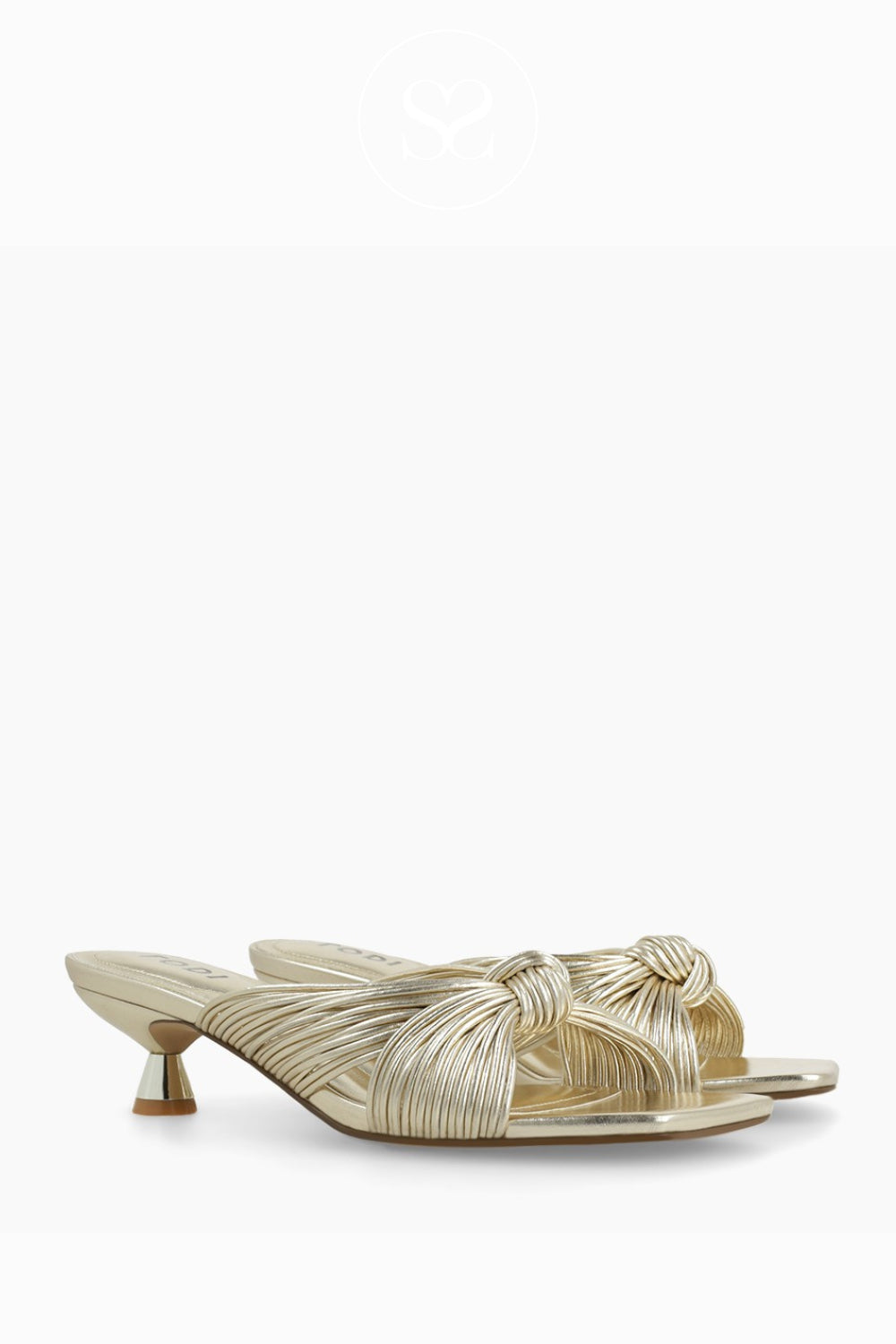 Lodi Gold Textured Kitten Heeled Mule Sandals - A-Denia