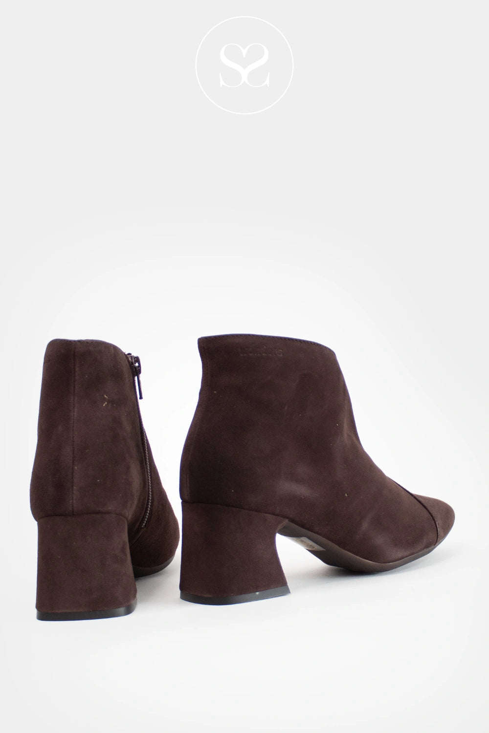 WONDERS BROWN SUEDE POINTED TOE BLOCK HEEL ANKLE BOOTS I-9013