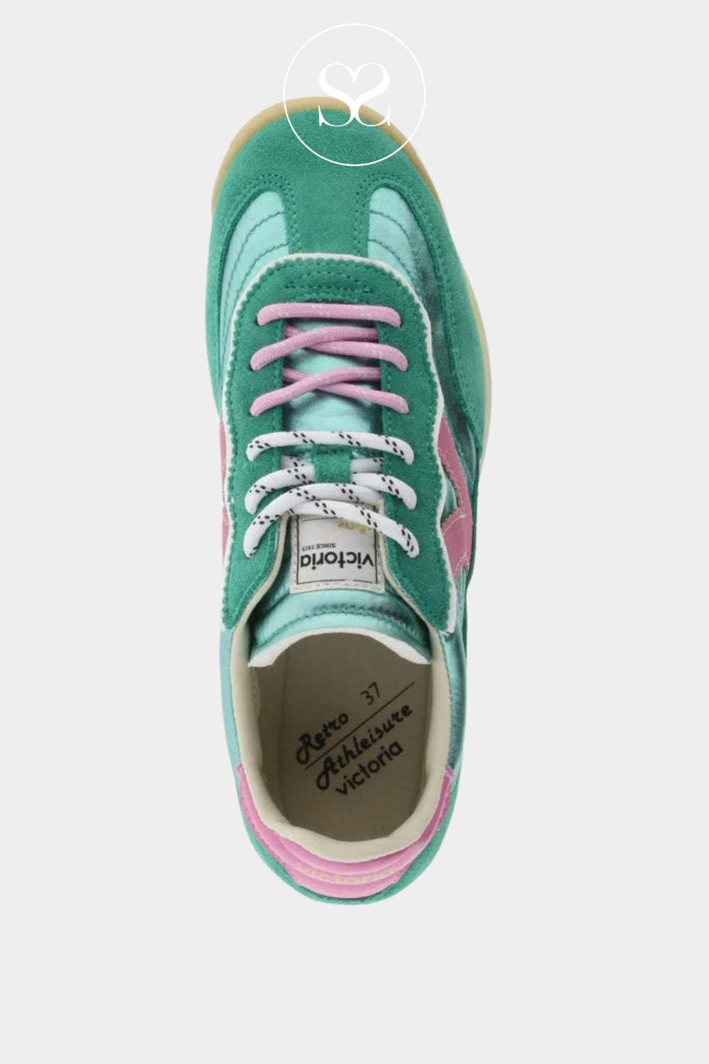 Victoria Metallic Green & Pink Retro Trainers with double laces