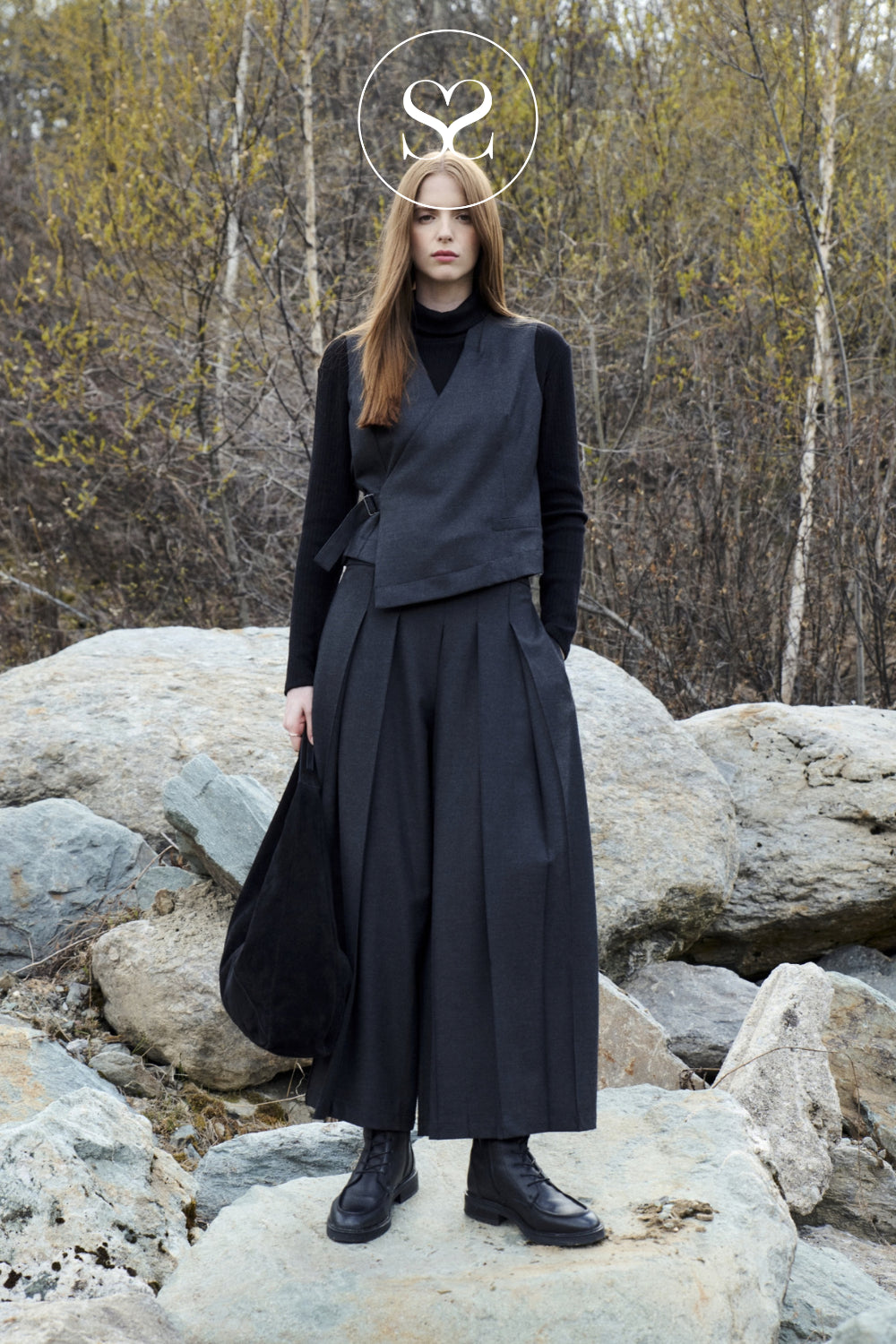 Grey Pleated Wide Leg Trousers - Luth