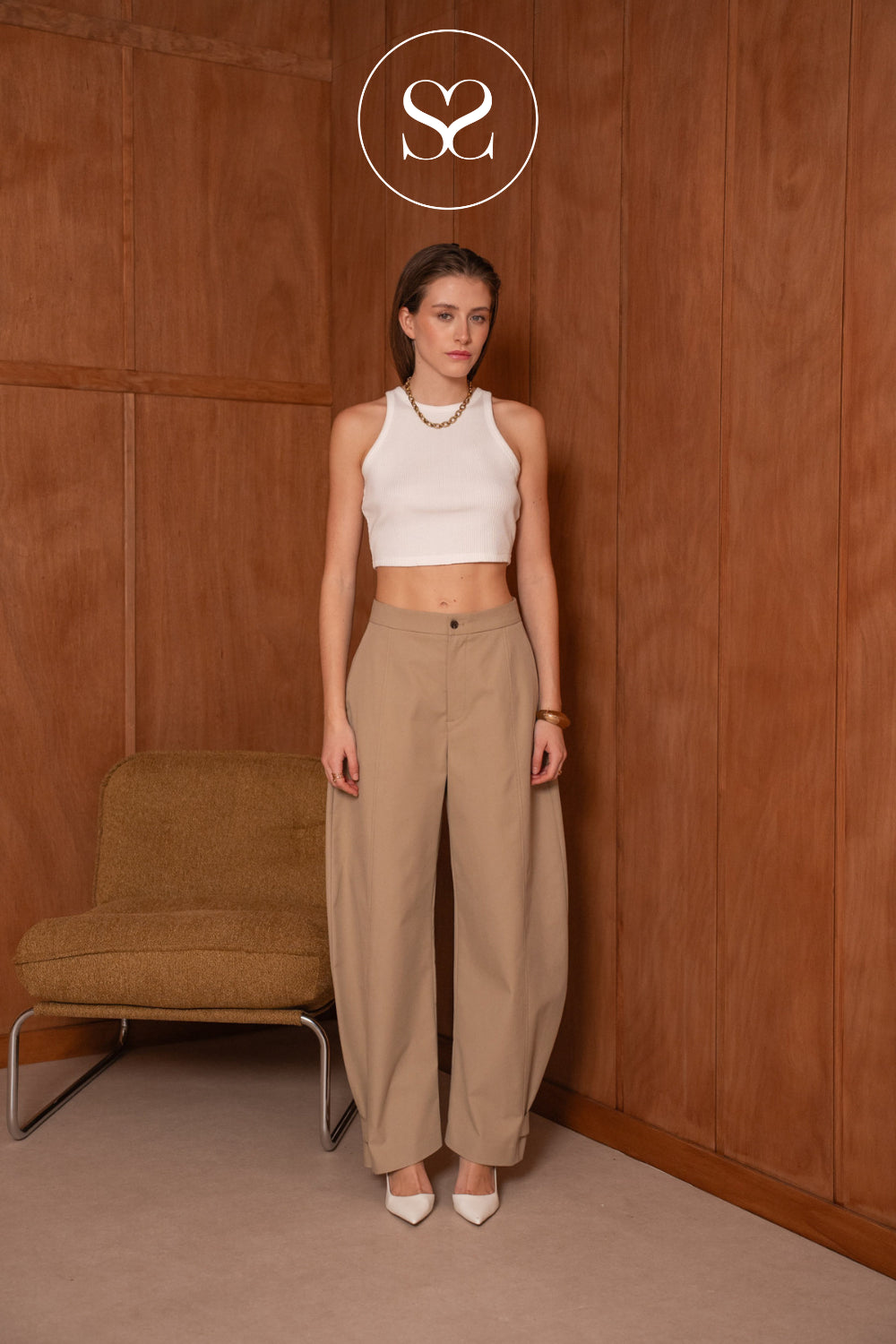Sheneil Studios Beige Balloon Pants with bottom tie for women- P26020