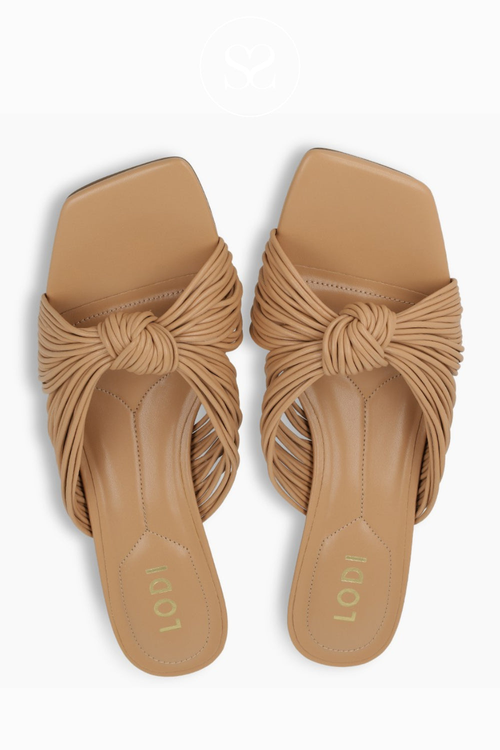 comfortable Lodi Camel Knotted Heeled Mule Sandals - A-Denia