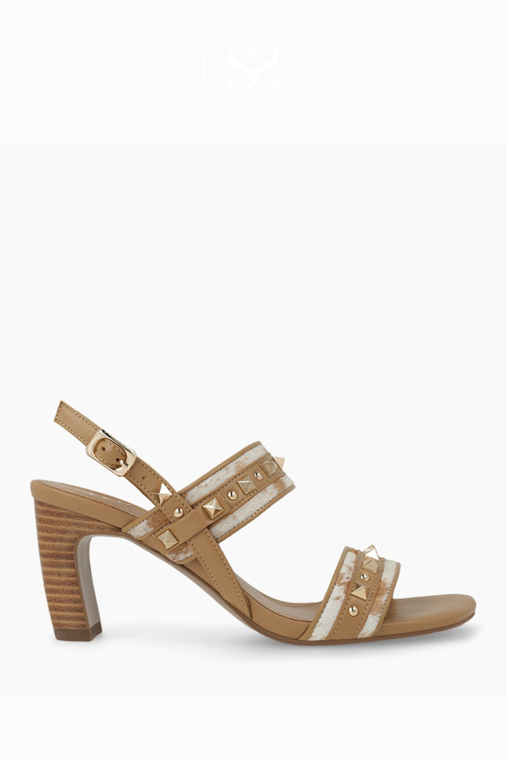Lodi Camel Studded Block Heeled Sandals - A-Orion