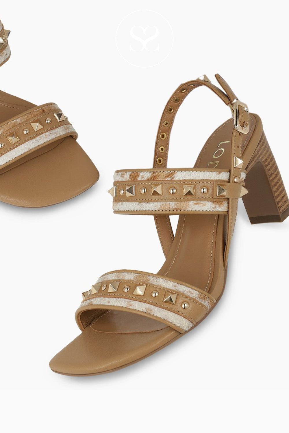 Lodi Camel Studded Block Heeled Sandals for everyday - A-Orion
