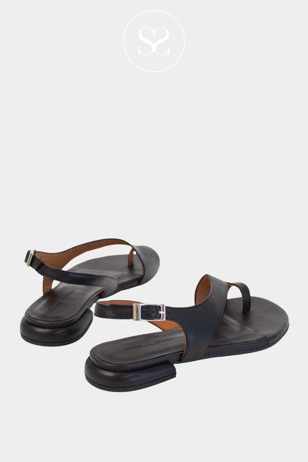 Angel Alarcon Black Flat Block heel sandals Morena