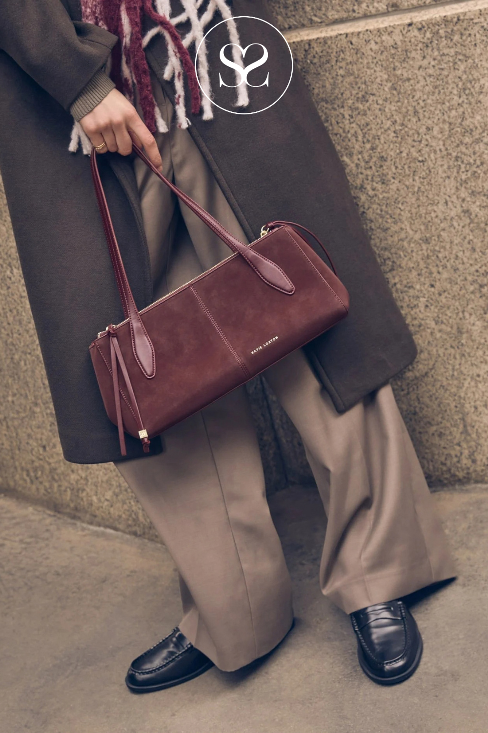 Katie Loxton Wine Suedette Shoulderbag - Hattie