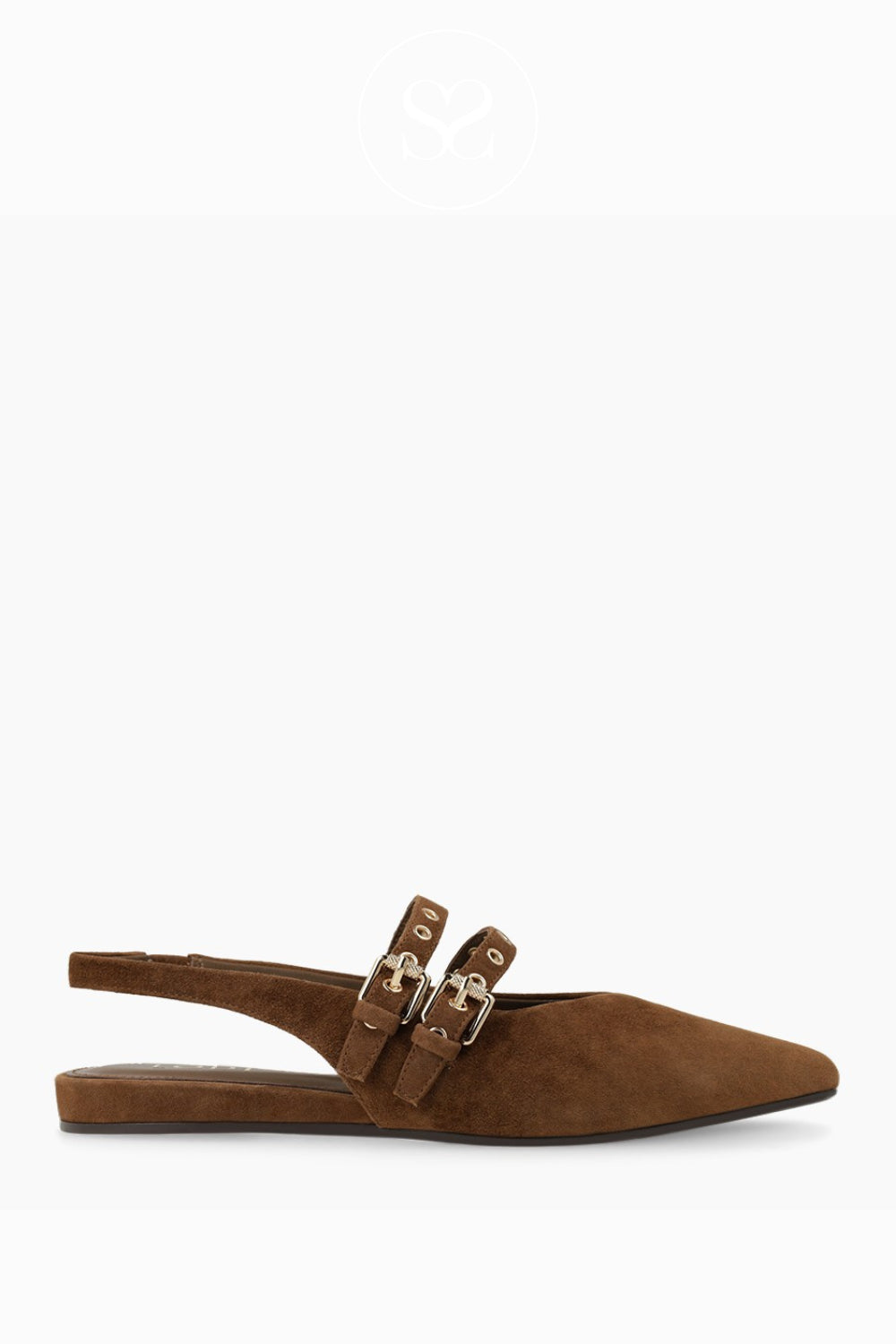 Lodi Brown Suede Pointed Double Strap Pumps - A-Soria