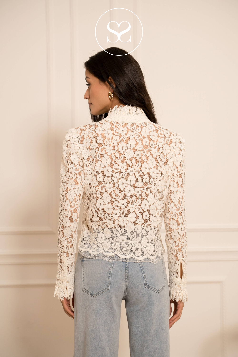 Cream Lace Blouse with Jewel Buttons — 81085