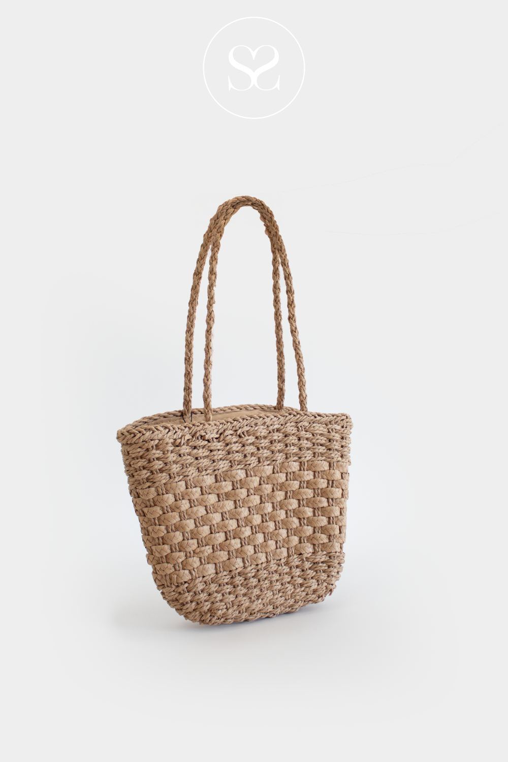 2334 CAMEL SMALL WOVEN SHOPPER HANDBAG