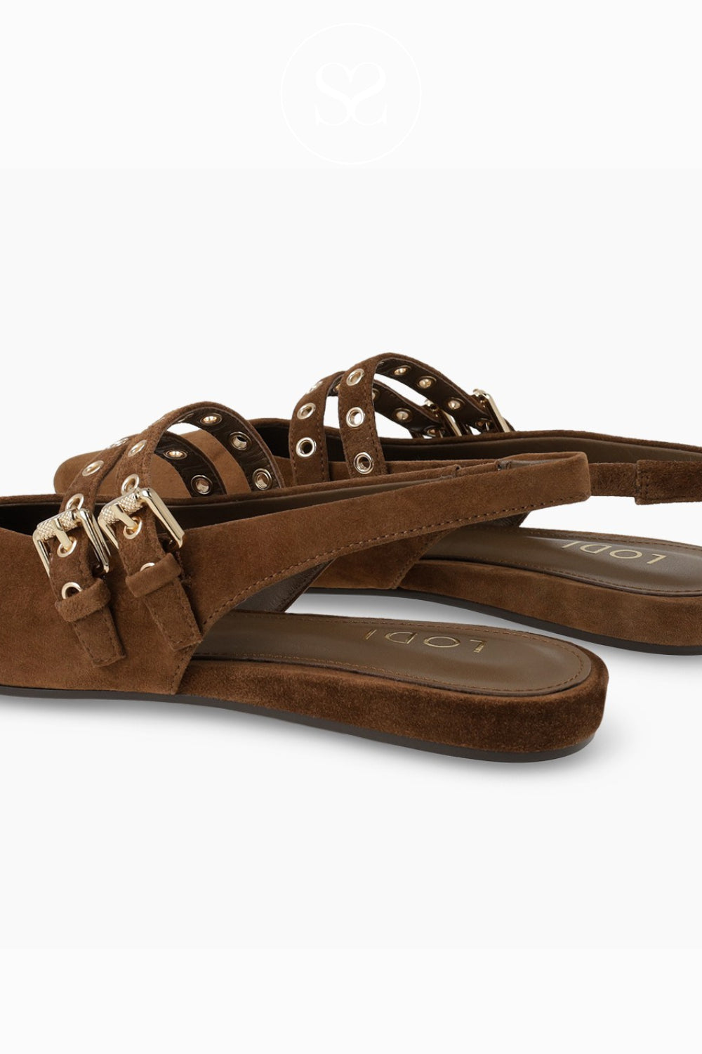 comfortable brown sling bacl flats with pointed toe and double strap