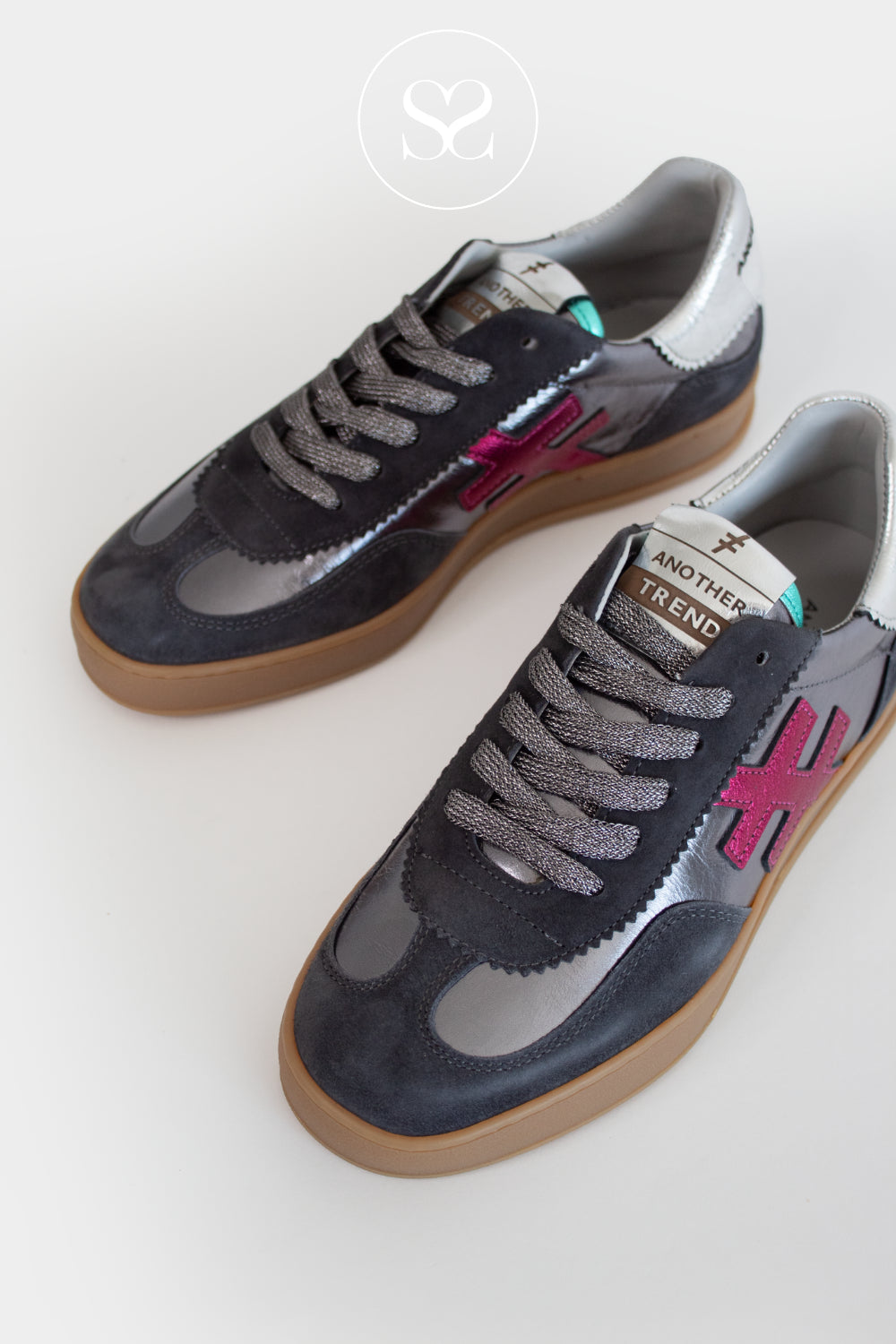 Comfortable silver and navy trainers for women that are good for everyday from Another Trend