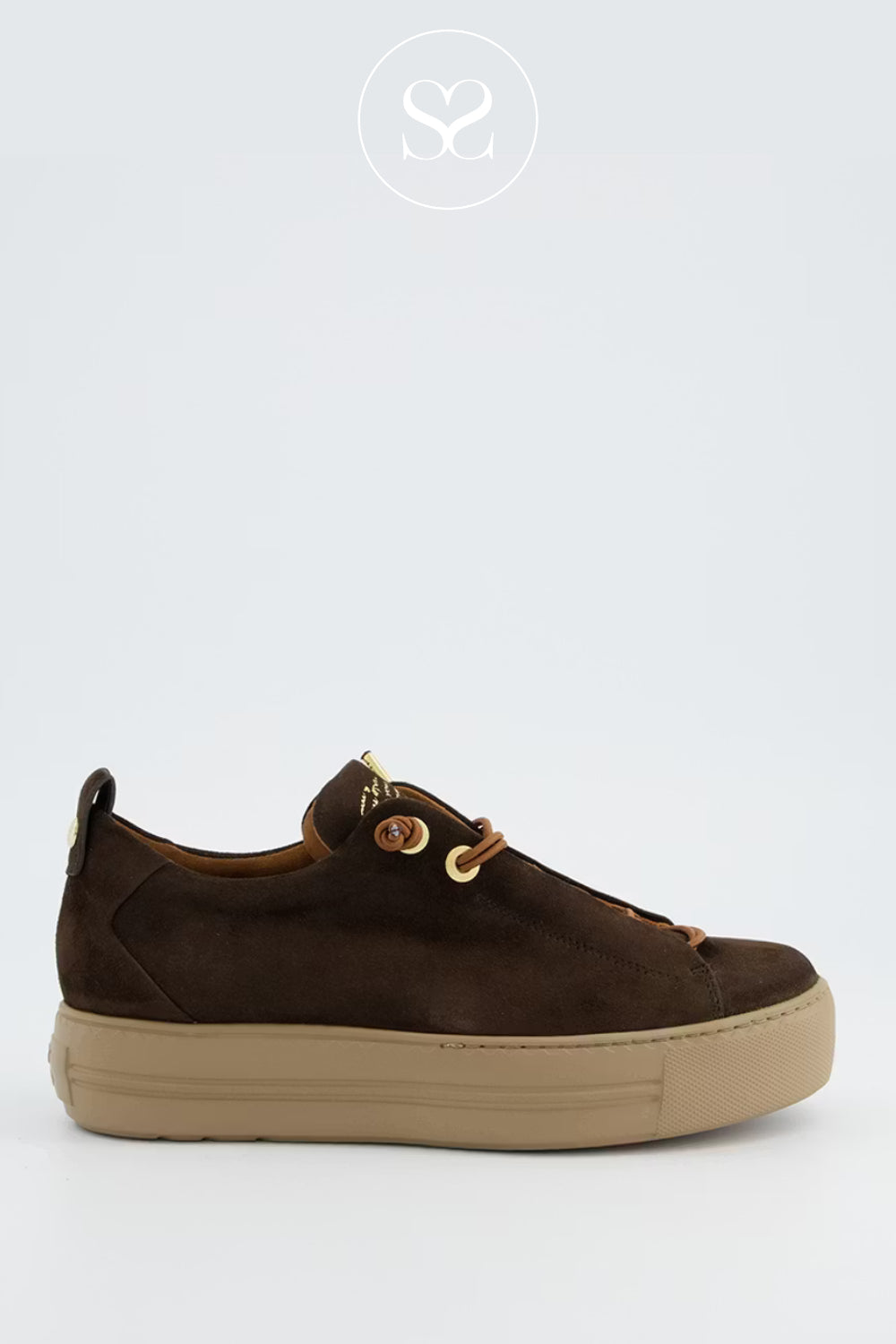 PAUL GREEN CHOCOLATE BROWN NUBUCK SLIP-ON PLATFORM TRAINERS - 5017