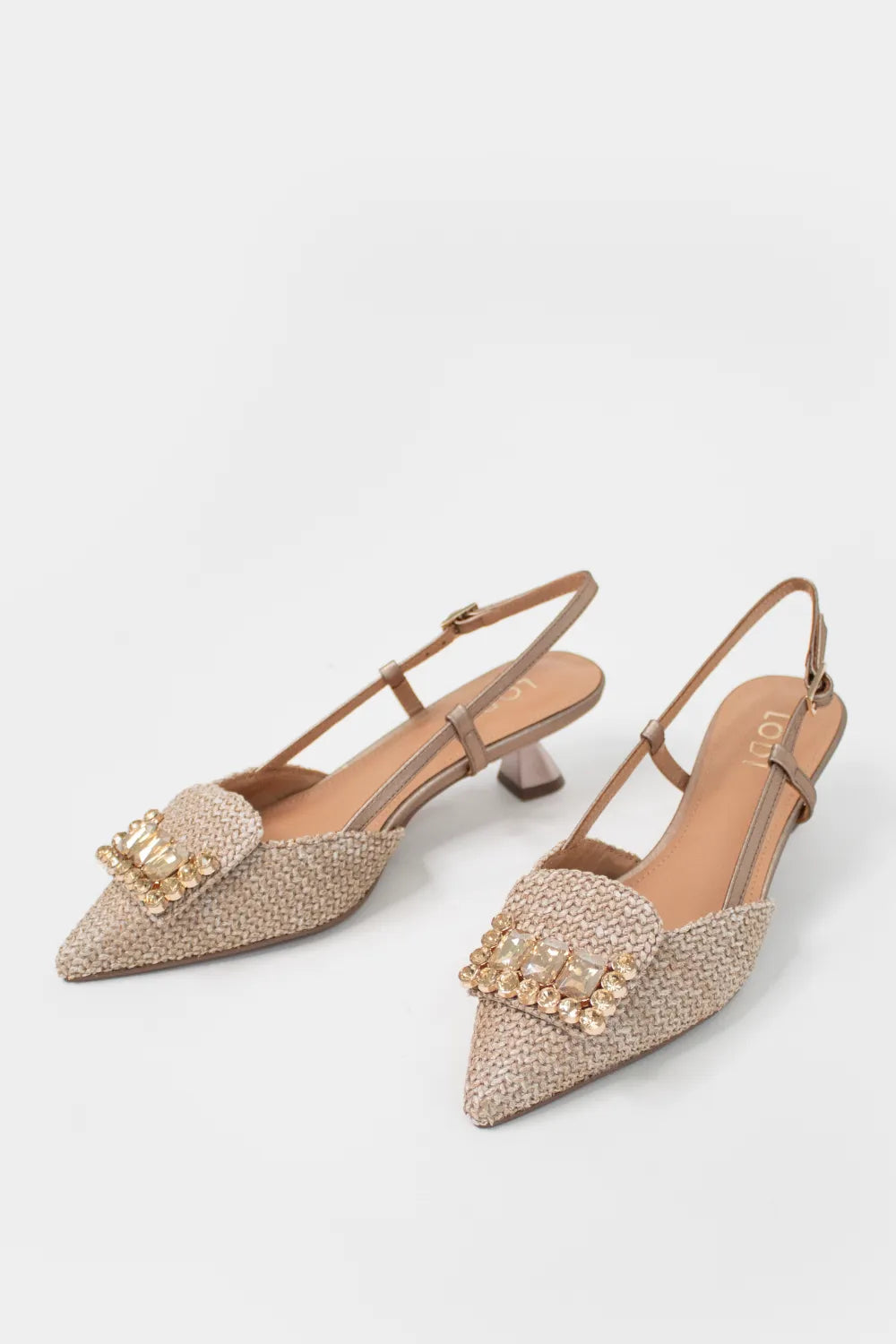 Lodi Gold Woven Kitten Heel Shoes - A-Casiopea
