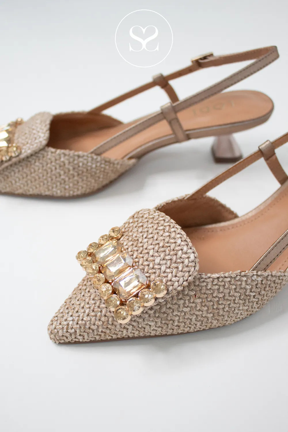 Lodi Gold Woven Kitten Heel Shoes - A-Casiopea
