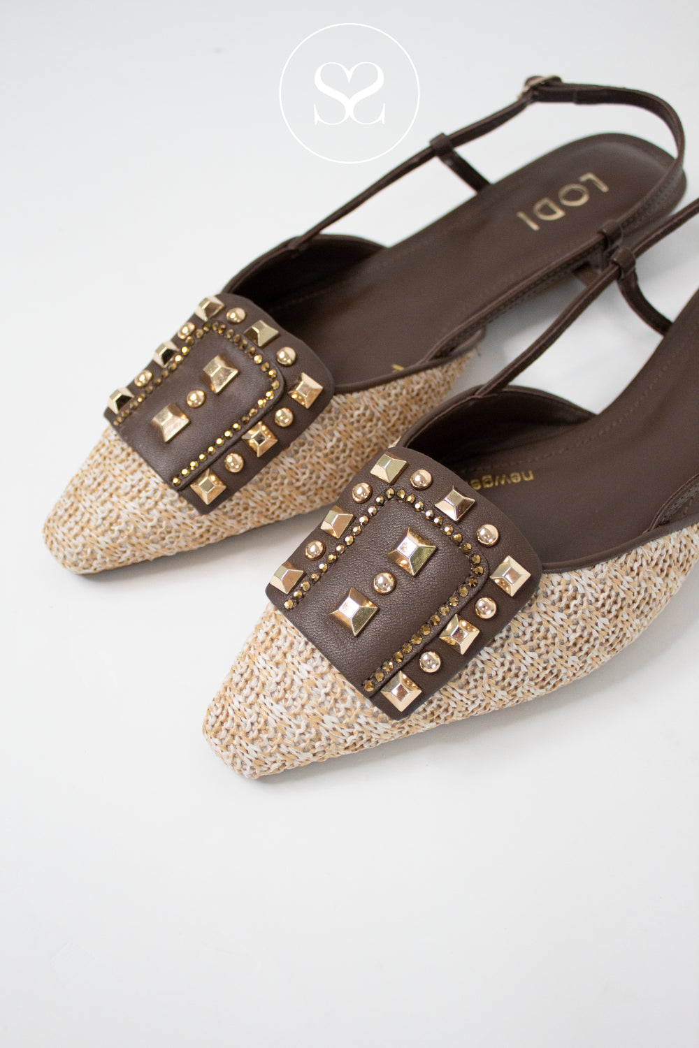 Lodi Brown Aztec Woven Slingback pumps Flats - A-Como