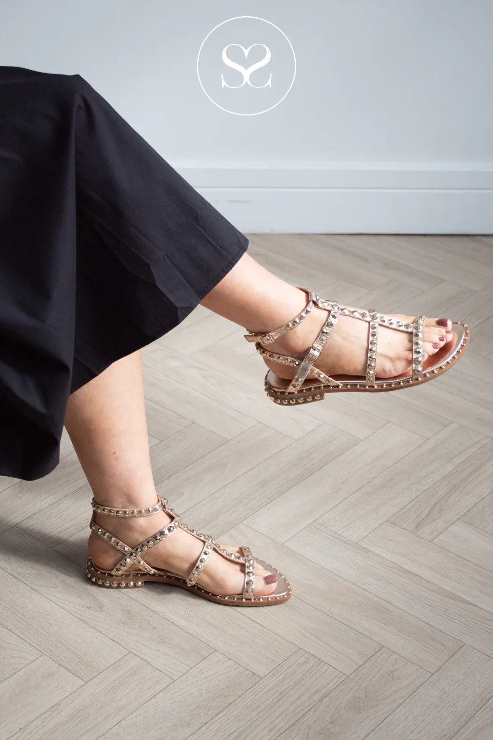 Ash Gold Studded Gladiator Sandals - Precious