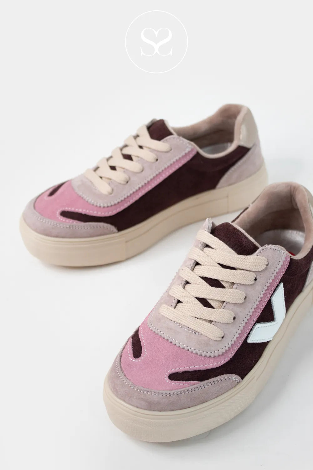 DRILLEYS WINE (BLOODIED) FLATFORM LACE UP TRAINERS EIGHTY FOR WOMEN WITH SUPPORTIVE AND REMOVABLE INSOLE