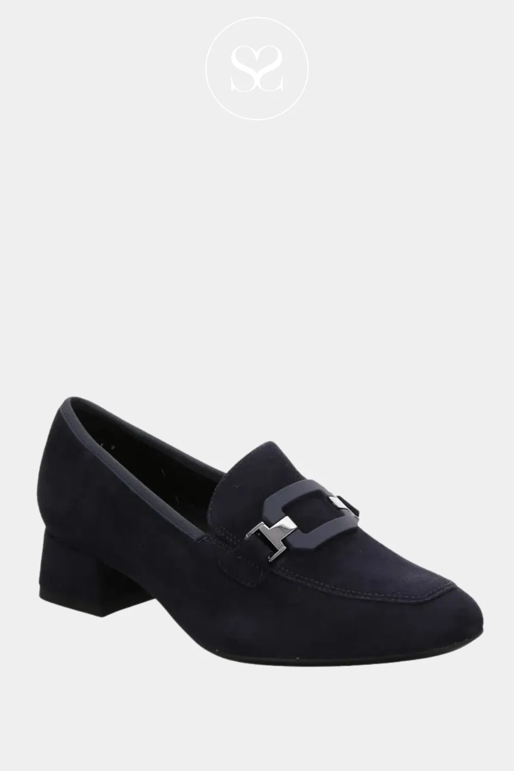 ARA navy blue pull on shoes with front buckle detail 12-20432