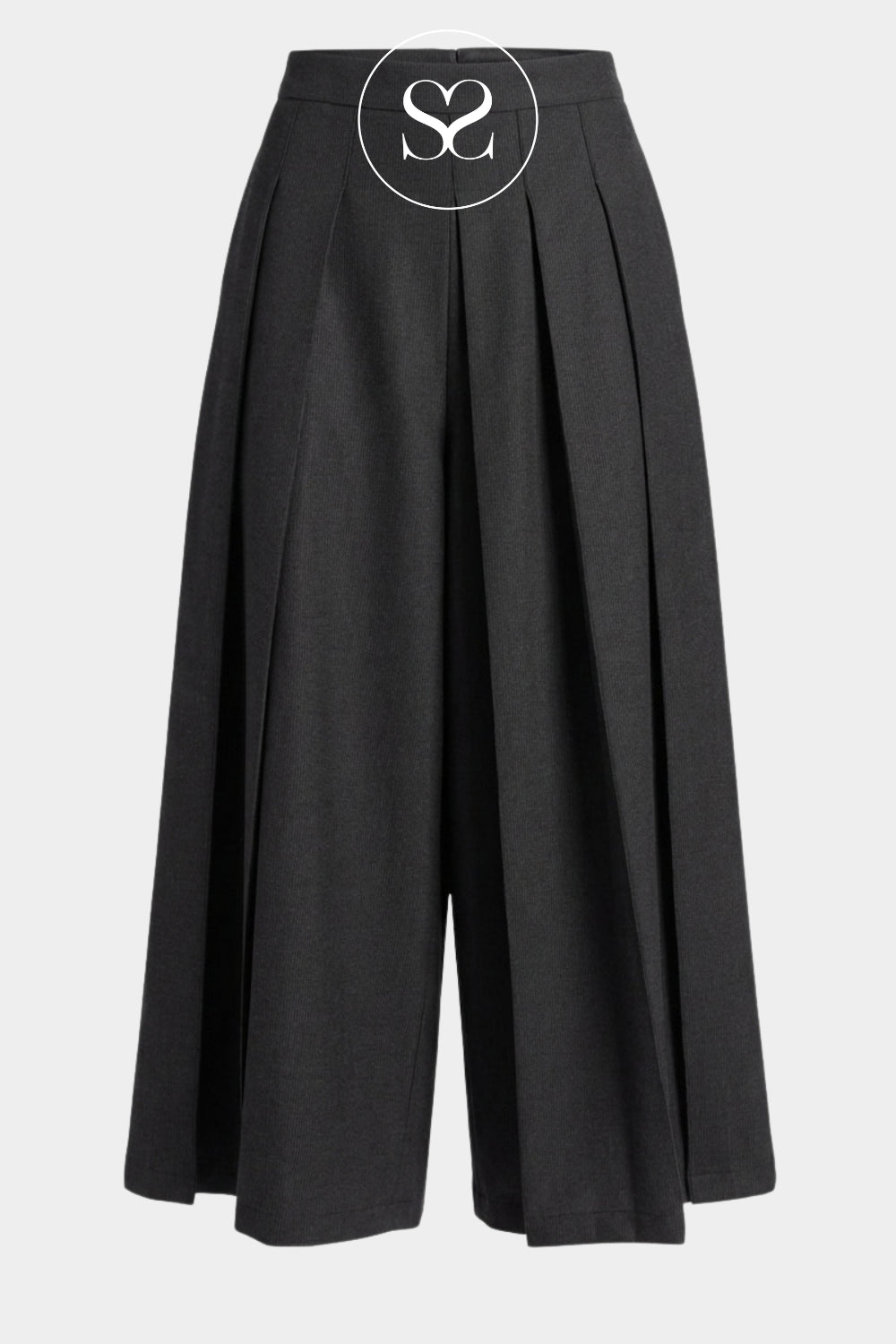 Grey Pleated Wide Leg Trousers - Luth