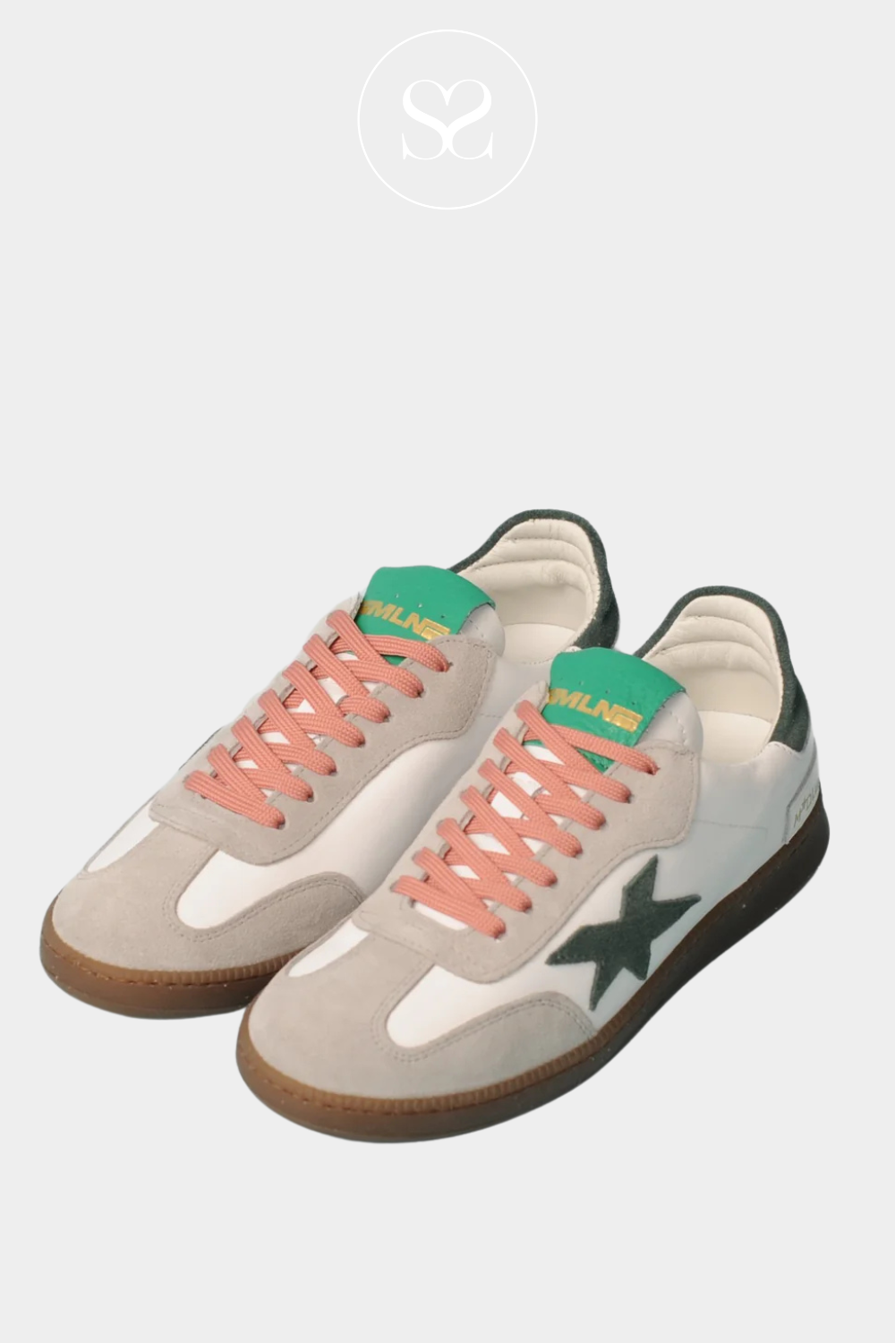 MELINE LOW PROFILE TRAINERS WHITE WITH SUEDE TOE AND CORAL LACES