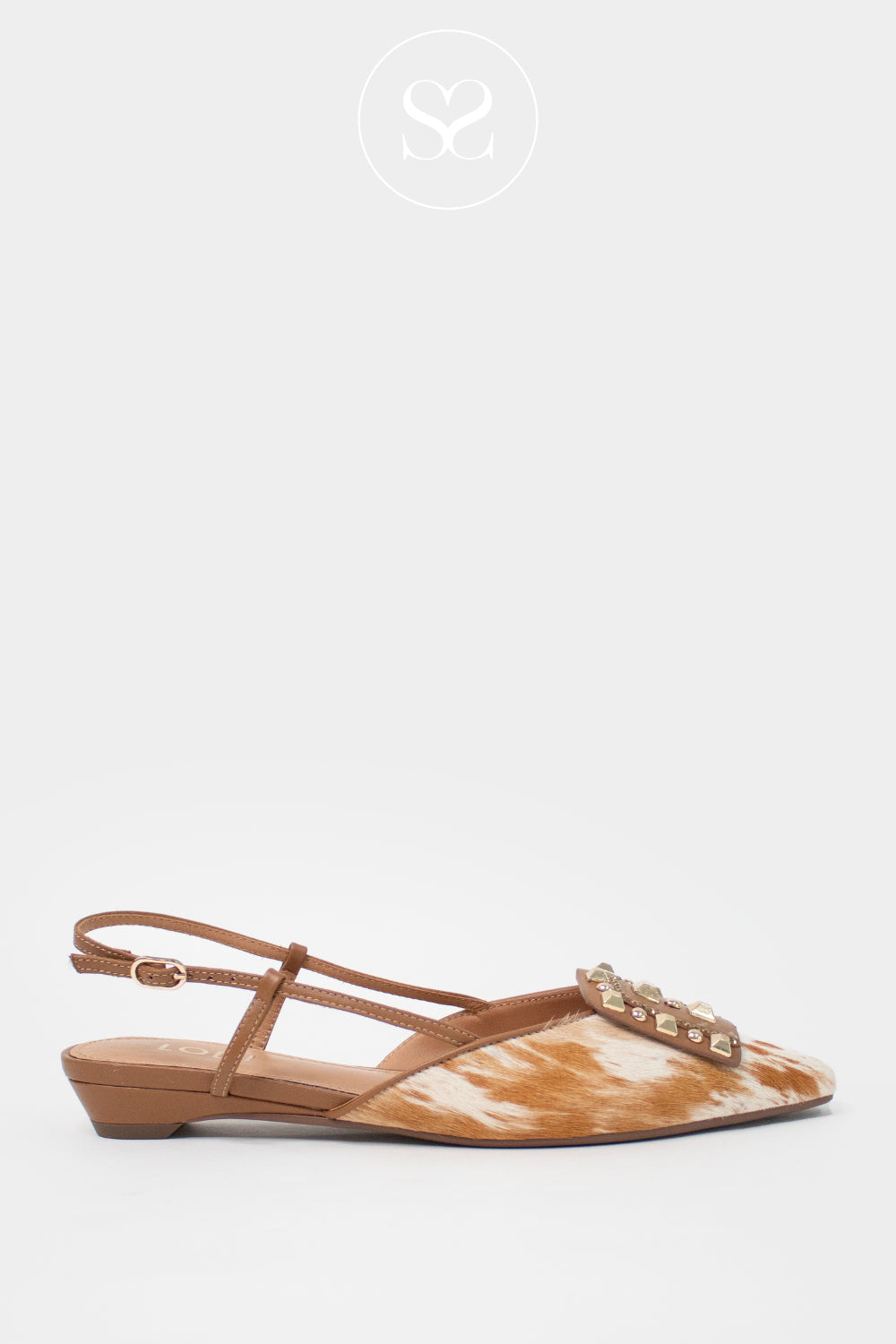 Lodi Tan Cow Print Pointed Flats - A-Como