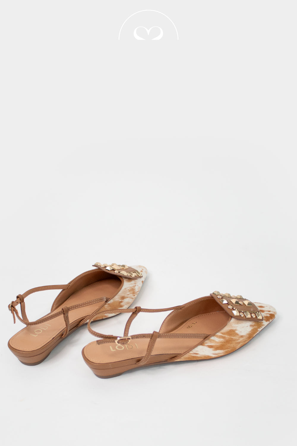 Lodi Tan Cow Print Pointed Flats - A-Como